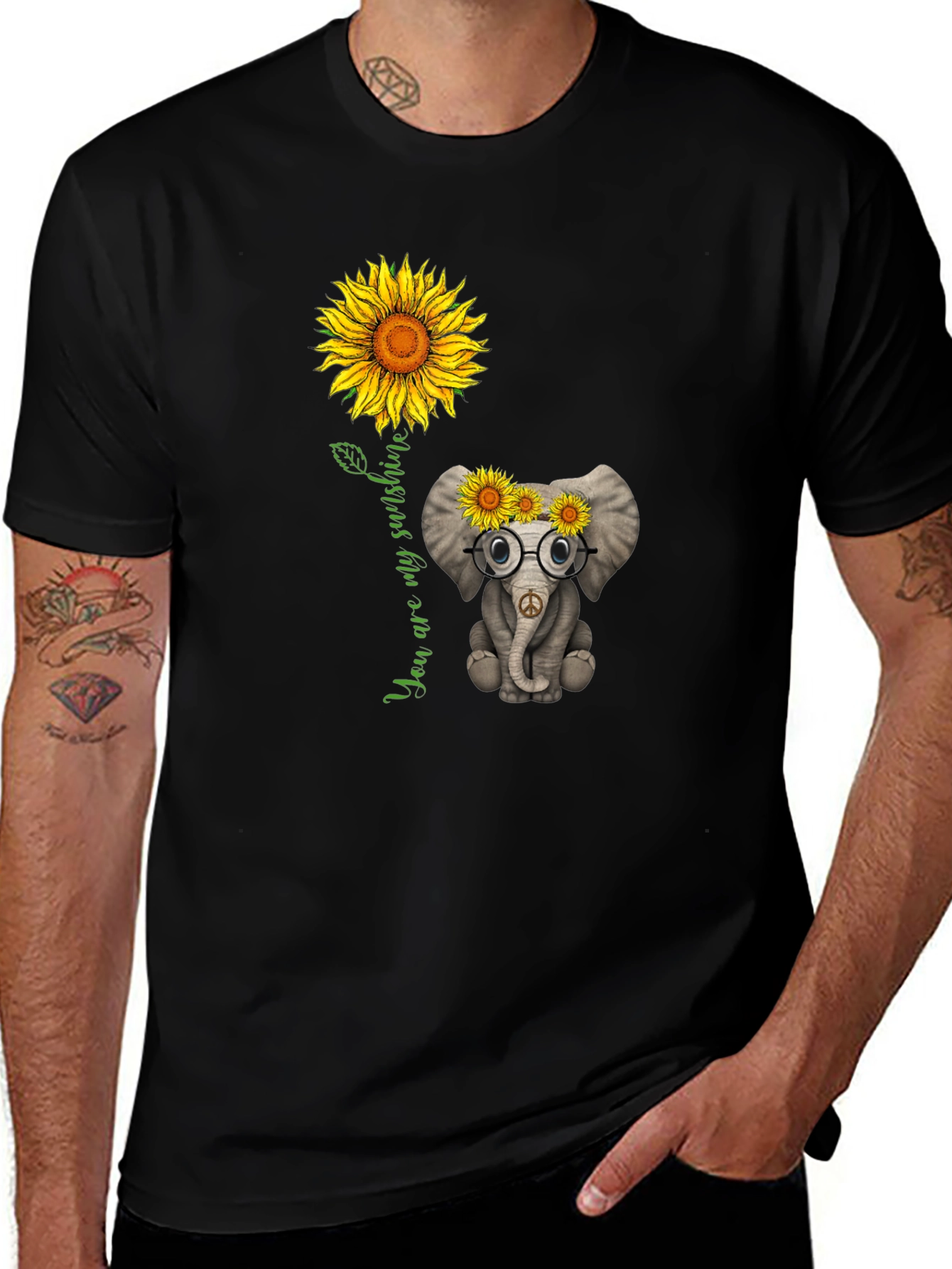 Variant 30 of Elephant Sunflower Peace Sign Graphic Tee