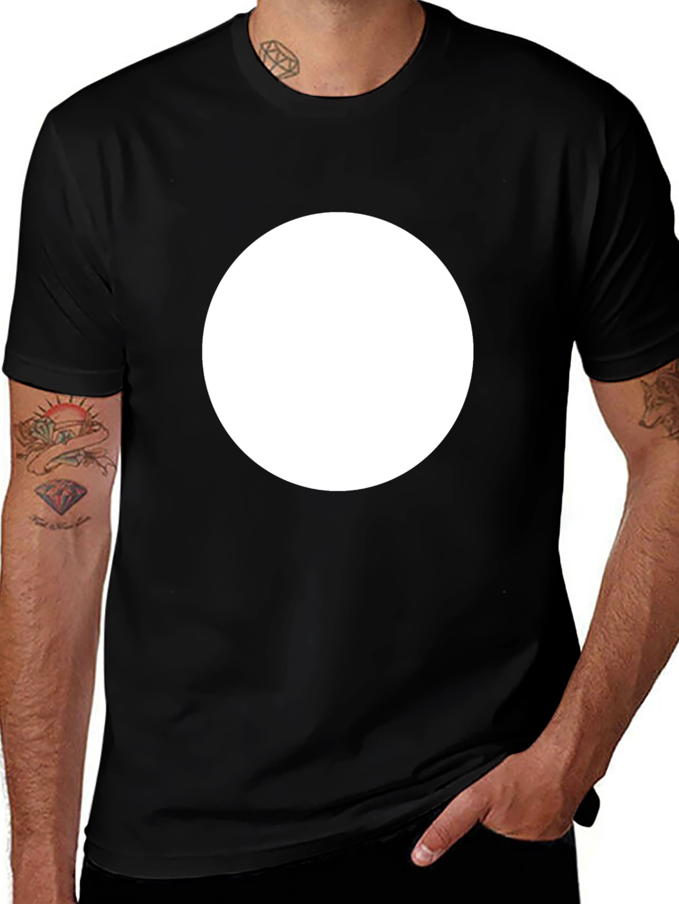 Variant 30 of Men's Black Crew Neck T-Shirt with White Circle