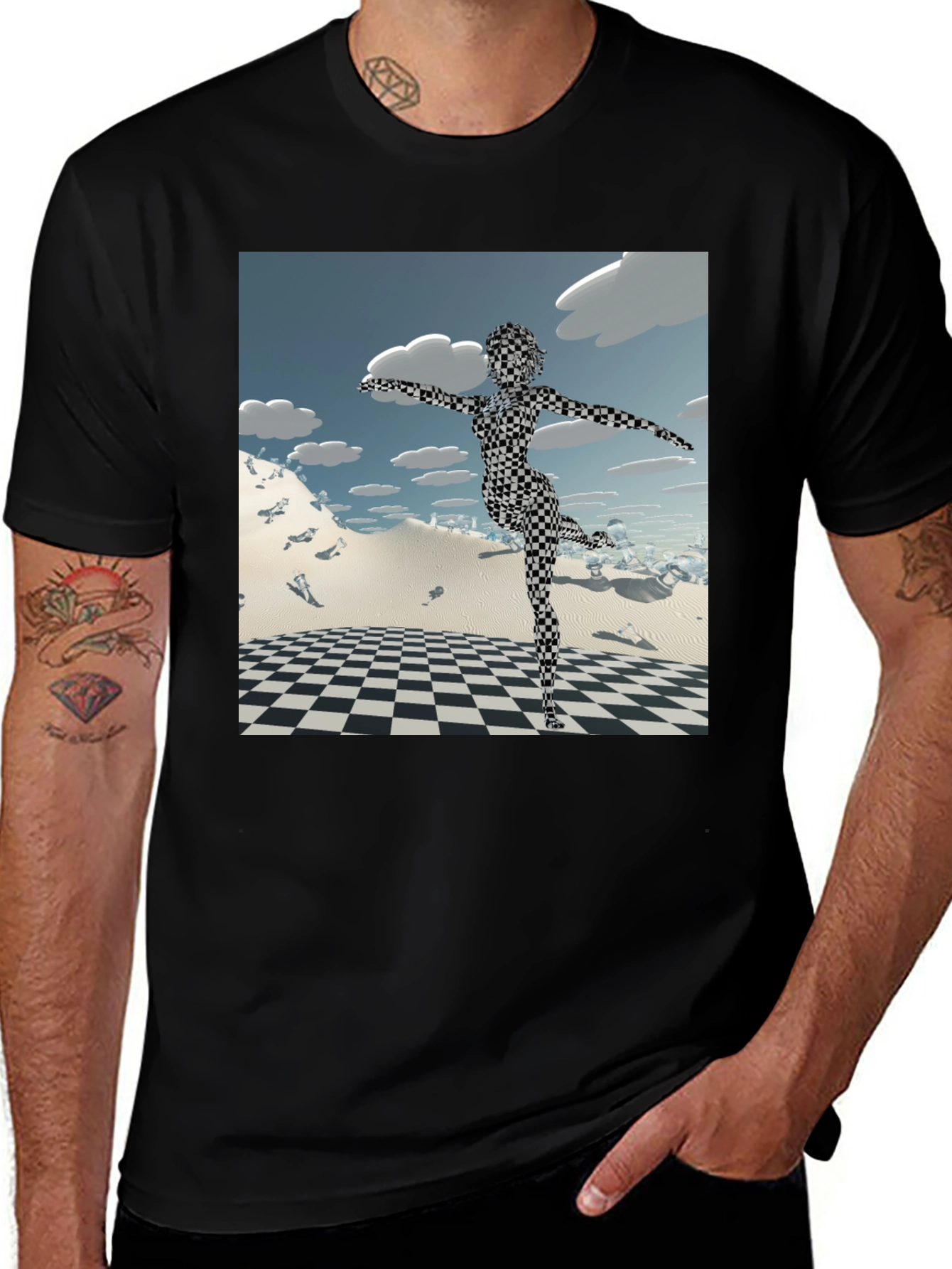 Variant 16 of Abstract Black Tee: Checkered Figure