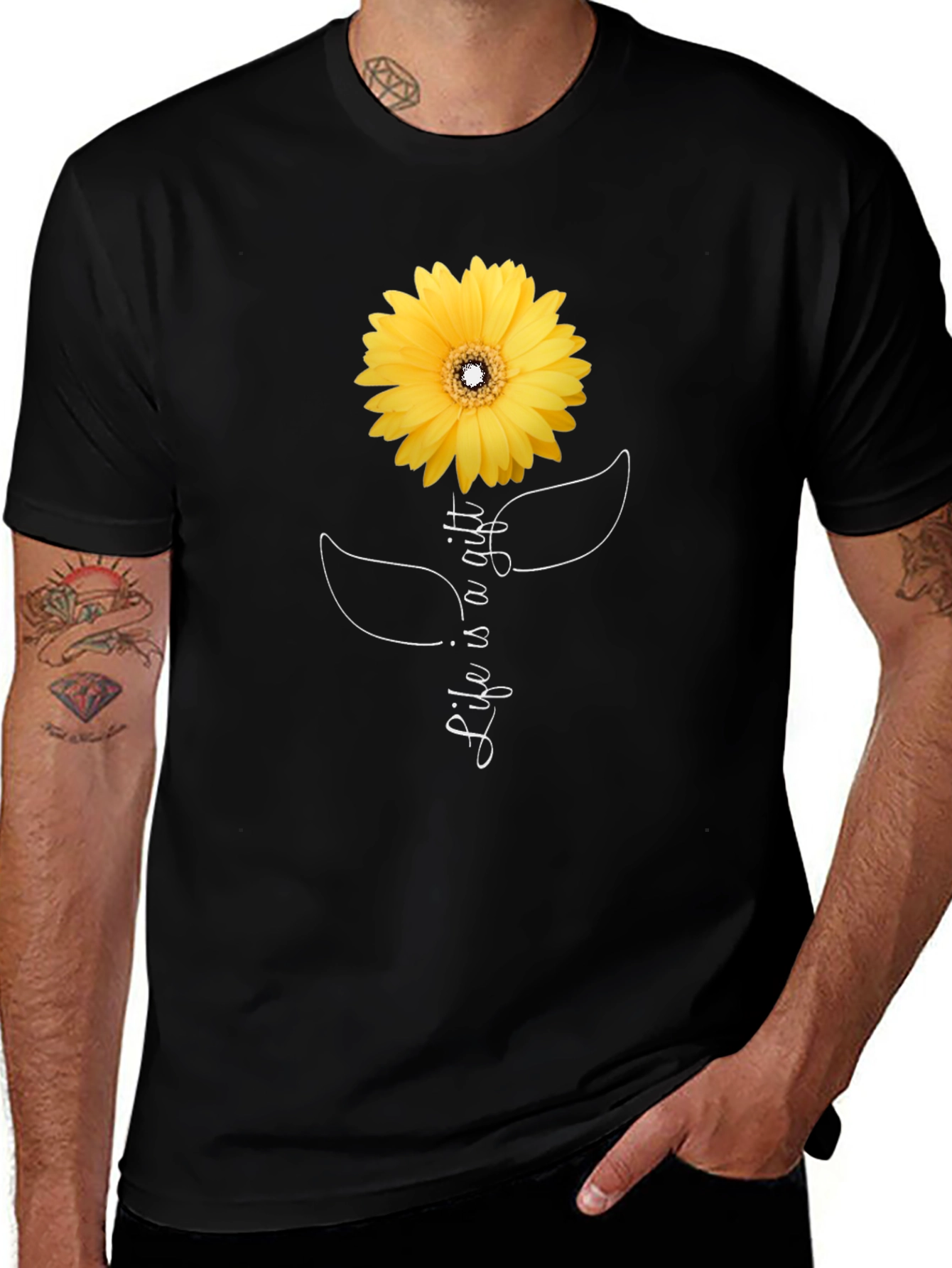 Variant 6 of Life is a Gift Sunflower Black T-Shirt