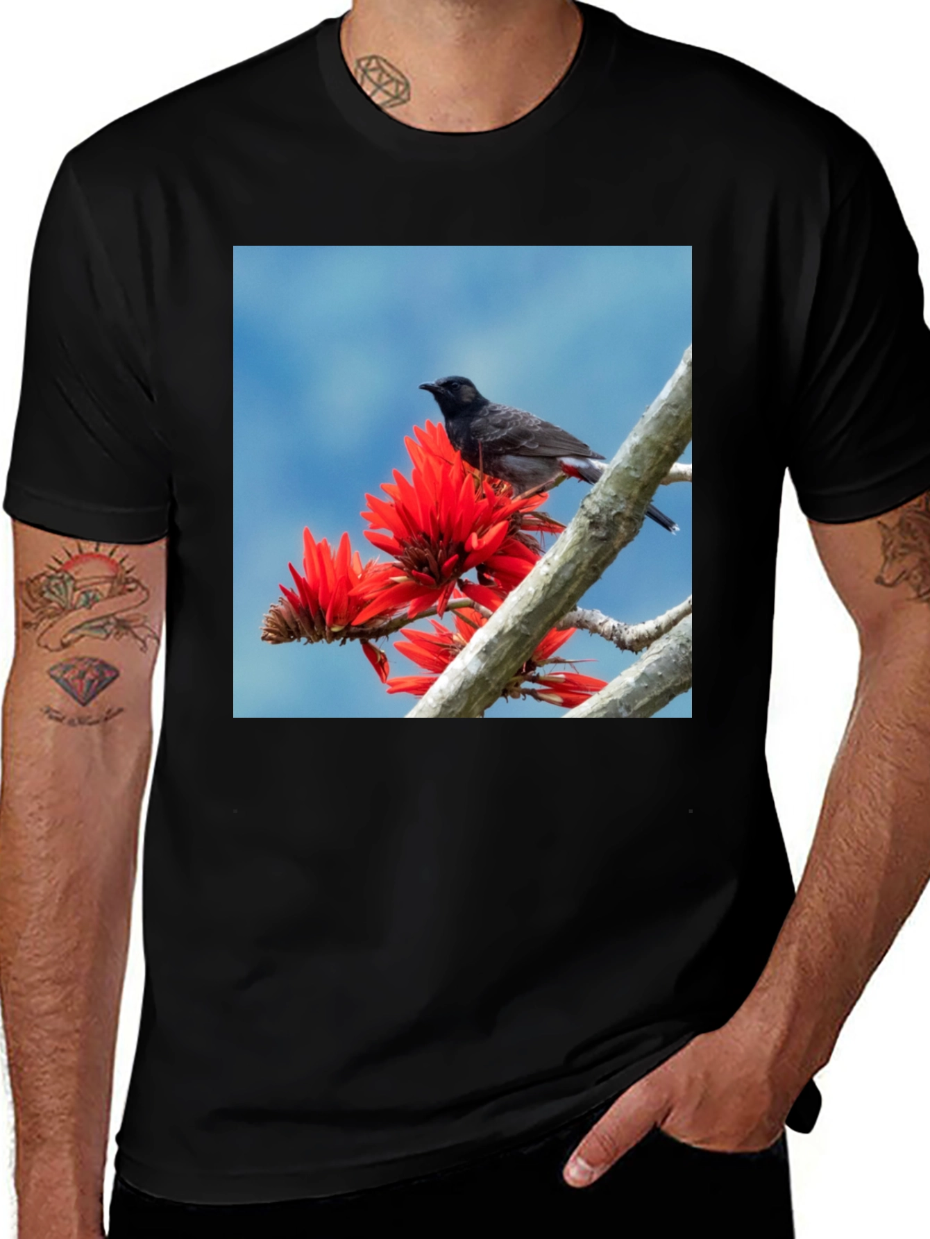 Variant 17 of Bird on Coral Tree Black T-Shirt