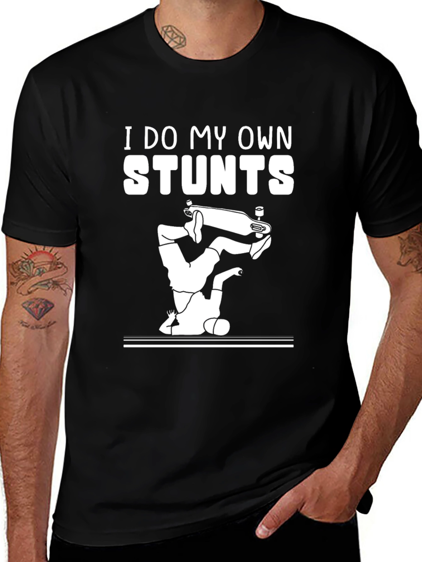 Variant 5 of I Do My Own Stunts T-Shirt - Black Graphic Tee