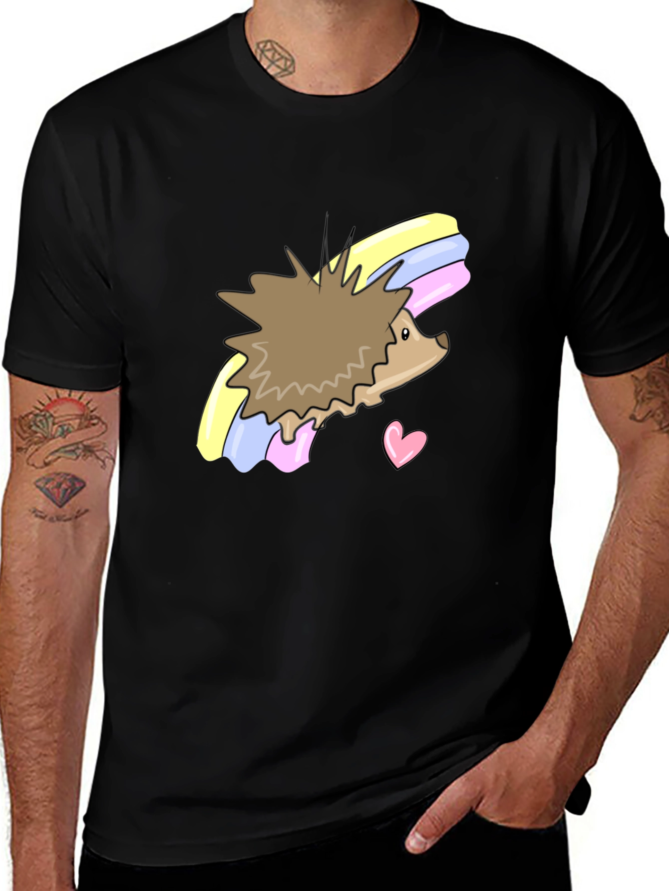 Black Cute Hedgehog Rainbow T-Shirt - Unisex main image