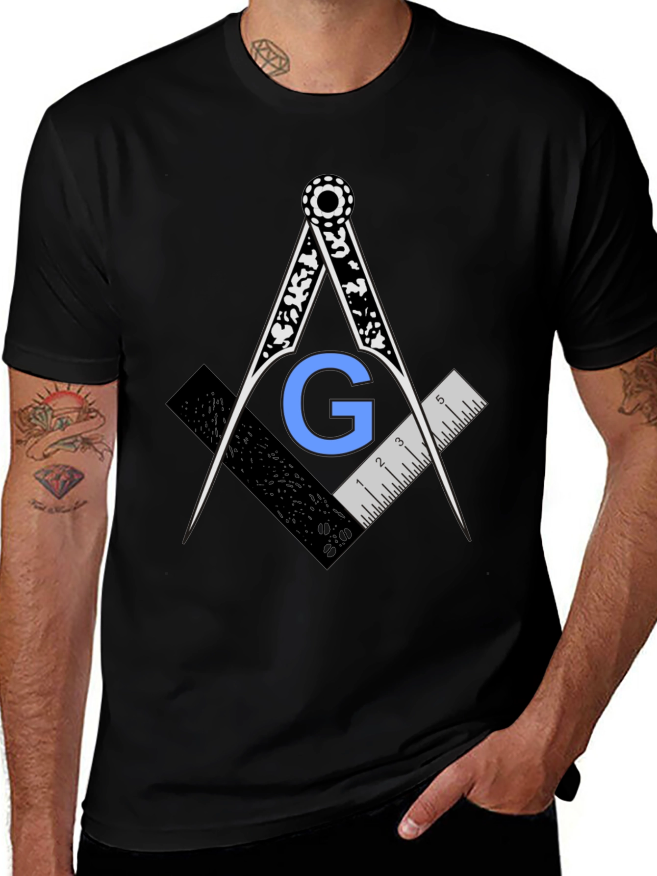 Masonic Compass & Square Black T-Shirt