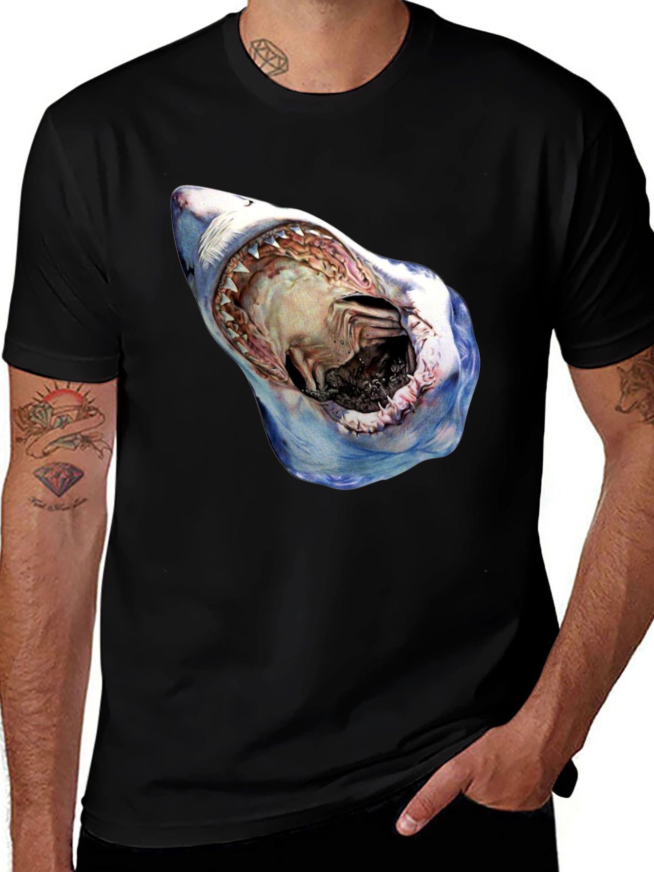 Variant 14 of Men's Black Shark Mouth Graphic T-Shirt
