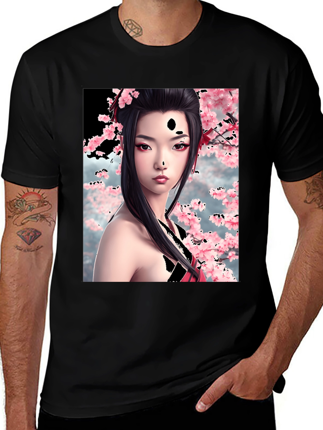 Variant 13 of Geisha Cherry Blossom Graphic T-Shirt