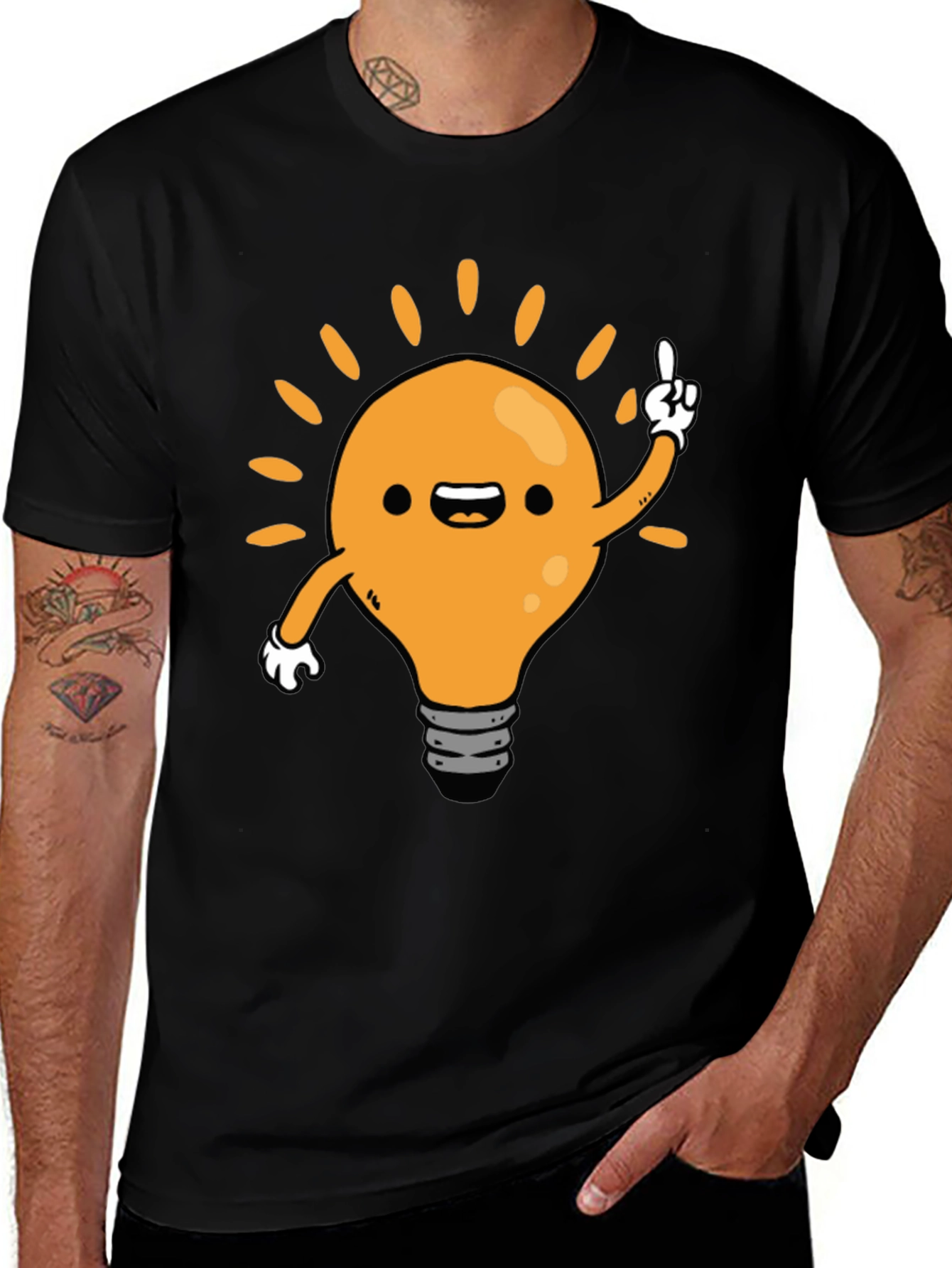 Variant 4 of Cartoon Light Bulb Idea Black T-Shirt