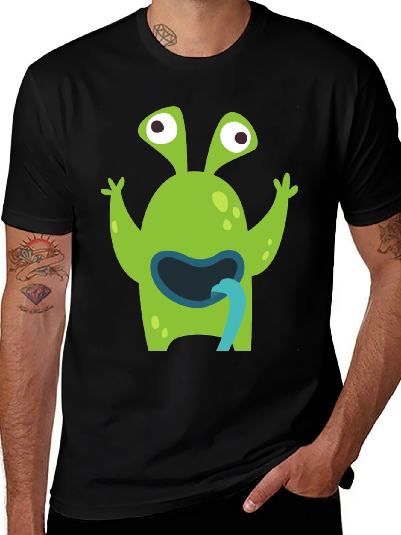 Variant 16 of Funny Alien Tongue T-Shirt - Men's Black Tee