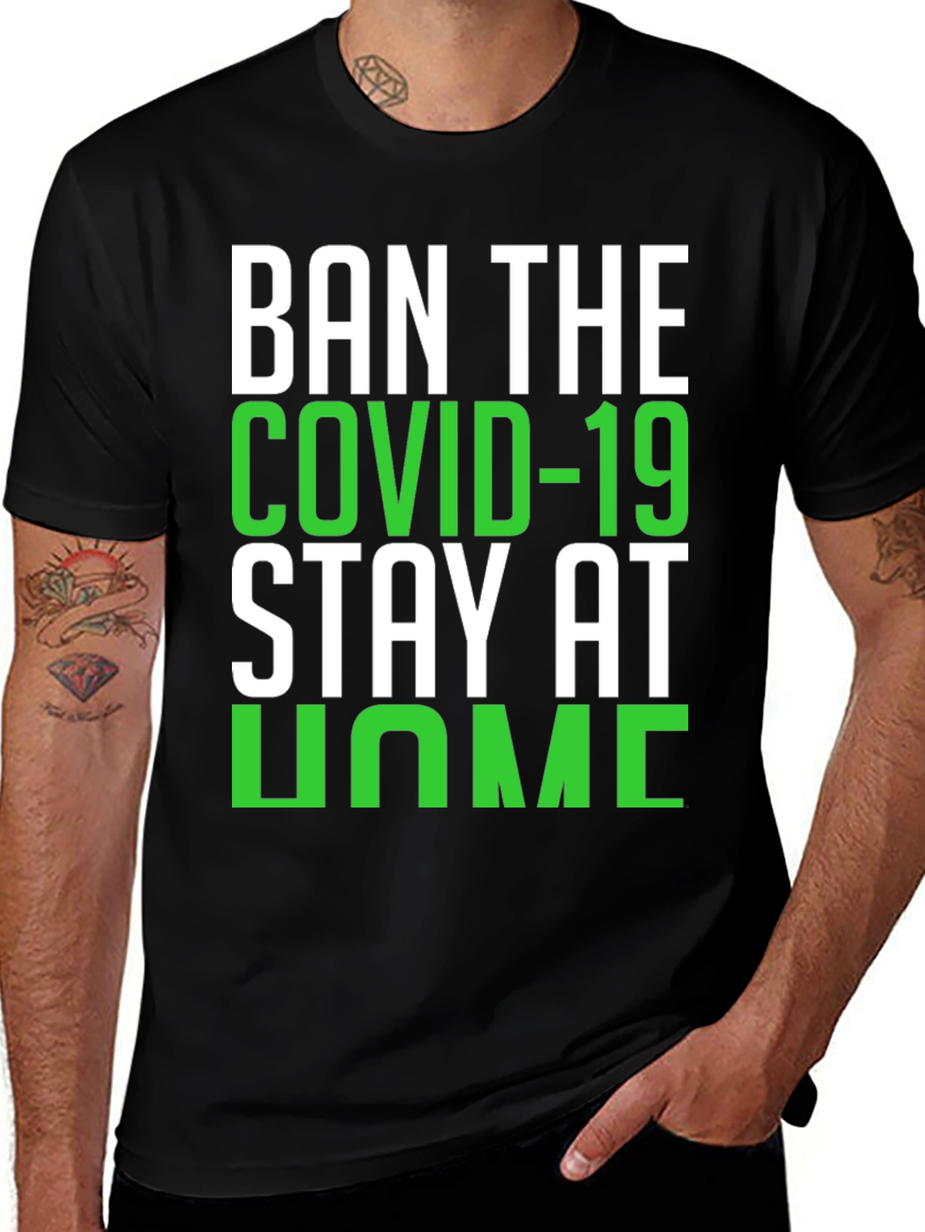 Variant 23 of Ban COVID-19 Stay Home Black T-Shirt