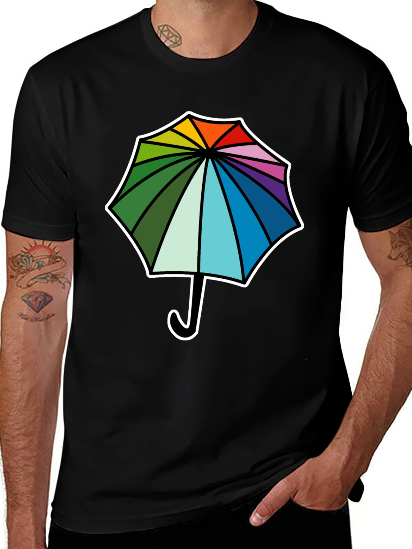 Variant 9 of Rainbow Umbrella Graphic Tee - Stylish Comfort