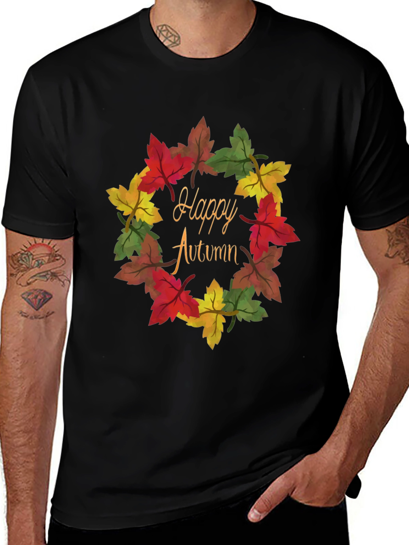 Variant 13 of Happy Autumn Leaf Wreath Graphic Tee
