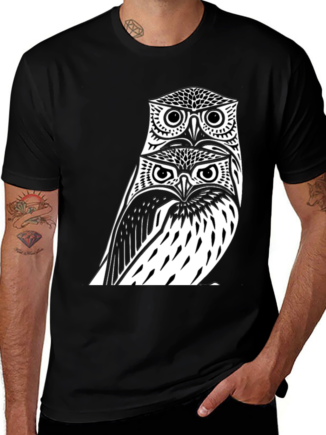 Variant 14 of Stacked Owl Graphic Tee - Black Cotton Blend