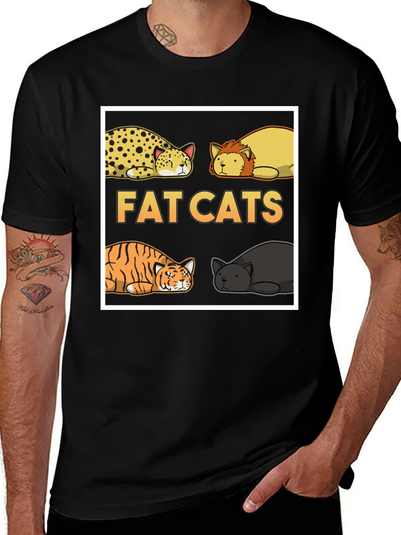 Variant 24 of Fat Cats Graphic T-Shirt - Unisex Black Tee