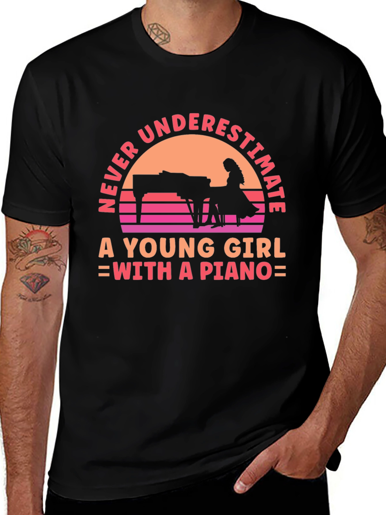Variant 14 of Never Underestimate A Young Girl With A Piano Black T-Shirt