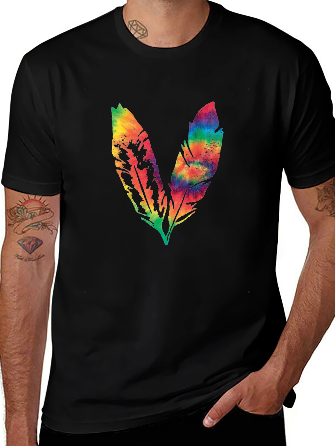 Variant 15 of Rainbow Feather Graphic Tee - Soft Cotton Blend