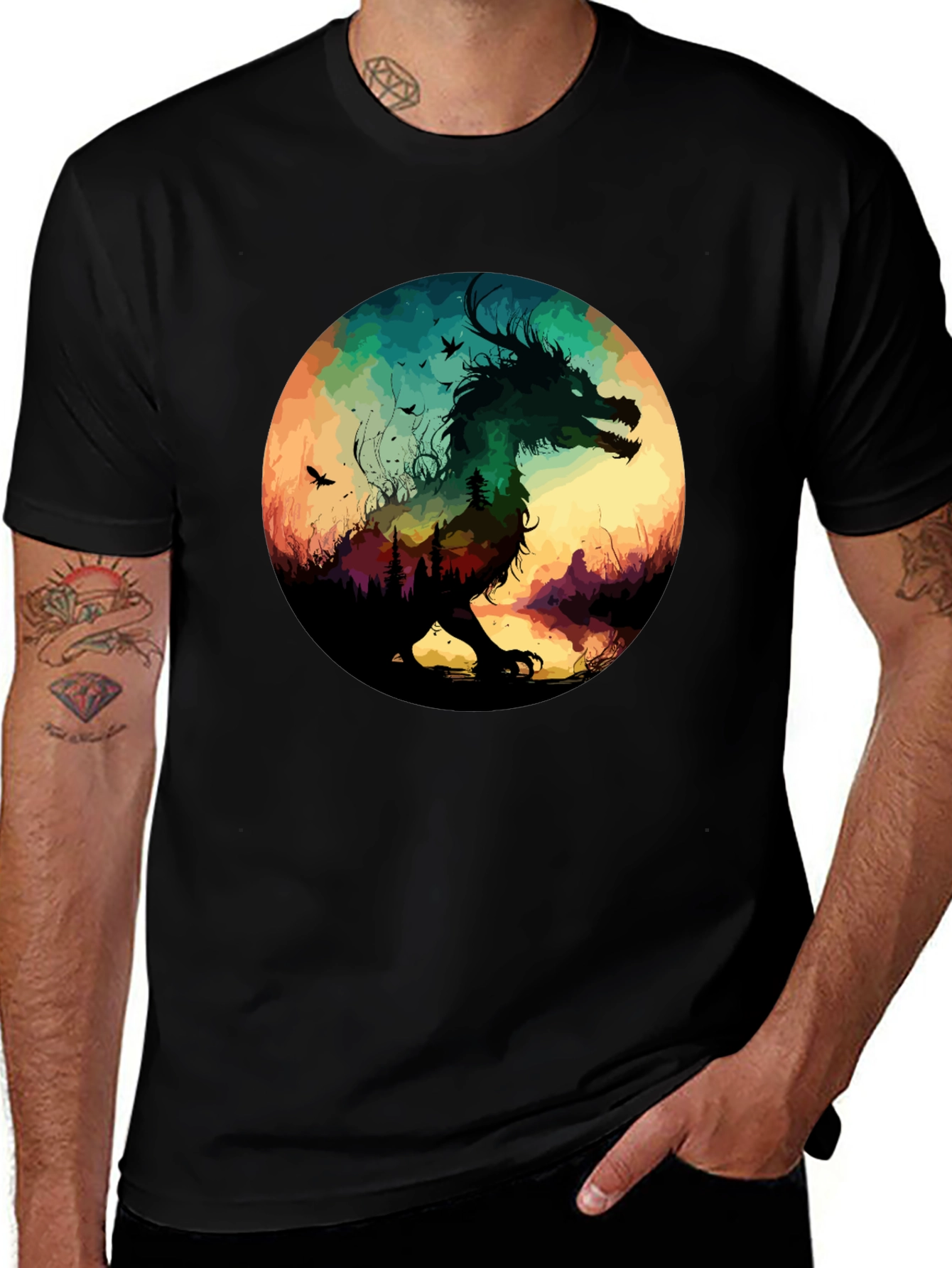 Variant 25 of Dragon Silhouette Graphic Tee - Black