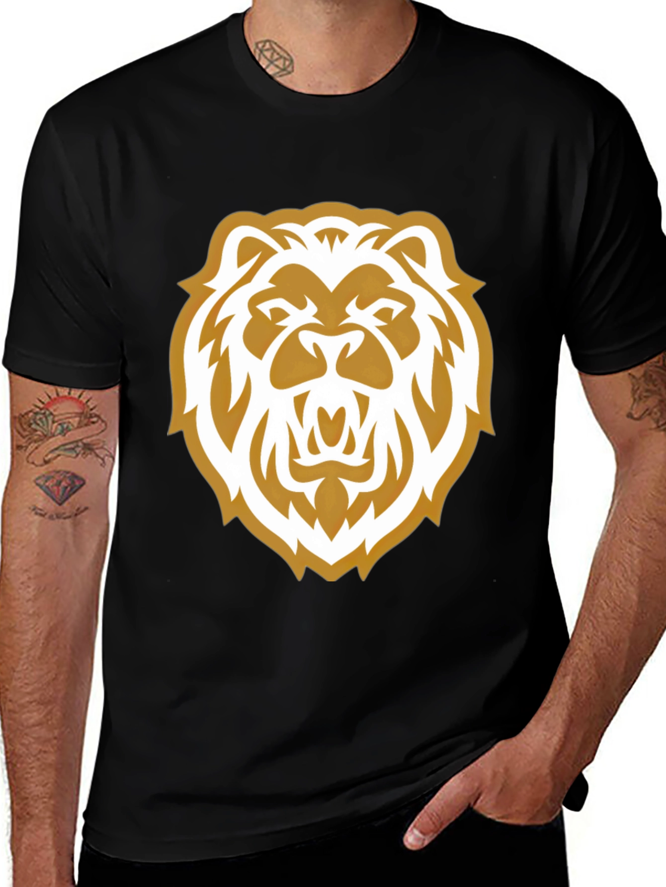 Lion Head Graphic Print Black Tee
