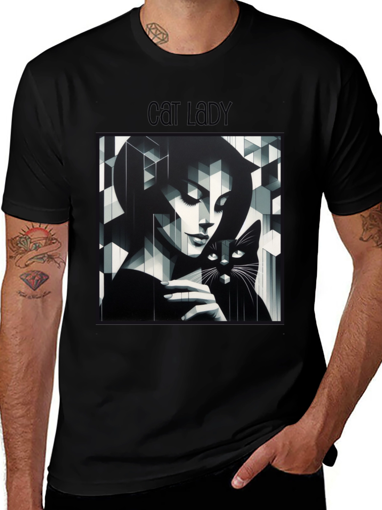Variant 21 of Cat Lady Graphic Tee - Stylish Unisex Black T-Shirt