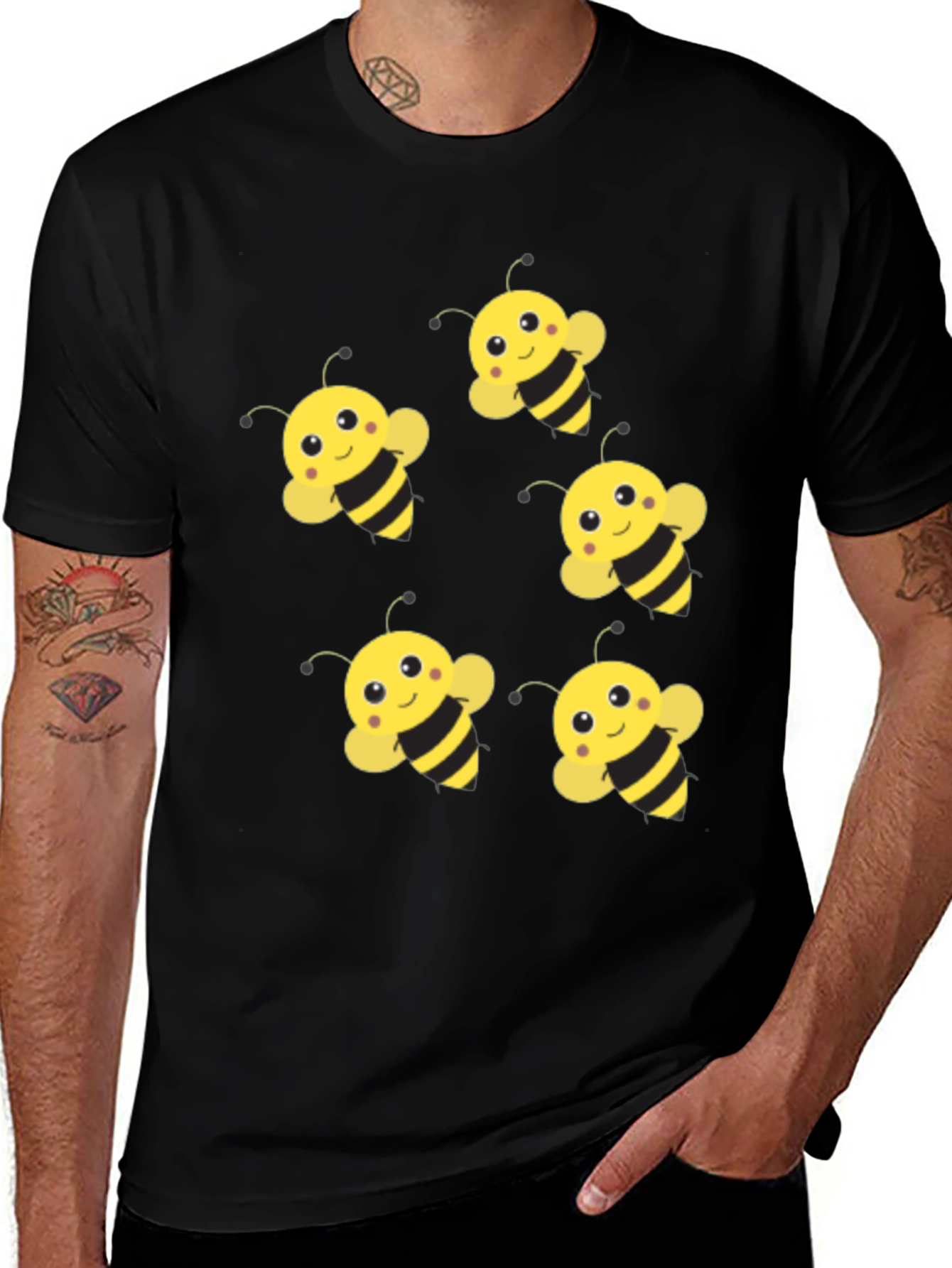 Variant 30 of Cute Bee Pattern Black T-Shirt