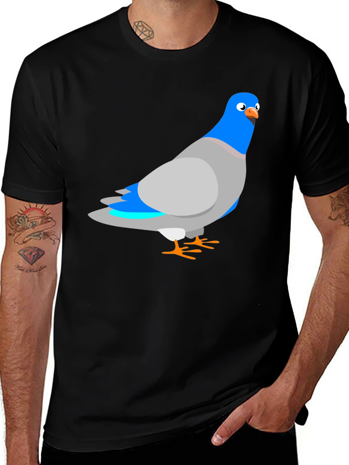 Variant 21 of Pigeon Graphic Black T-Shirt - Quirky Bird Tee