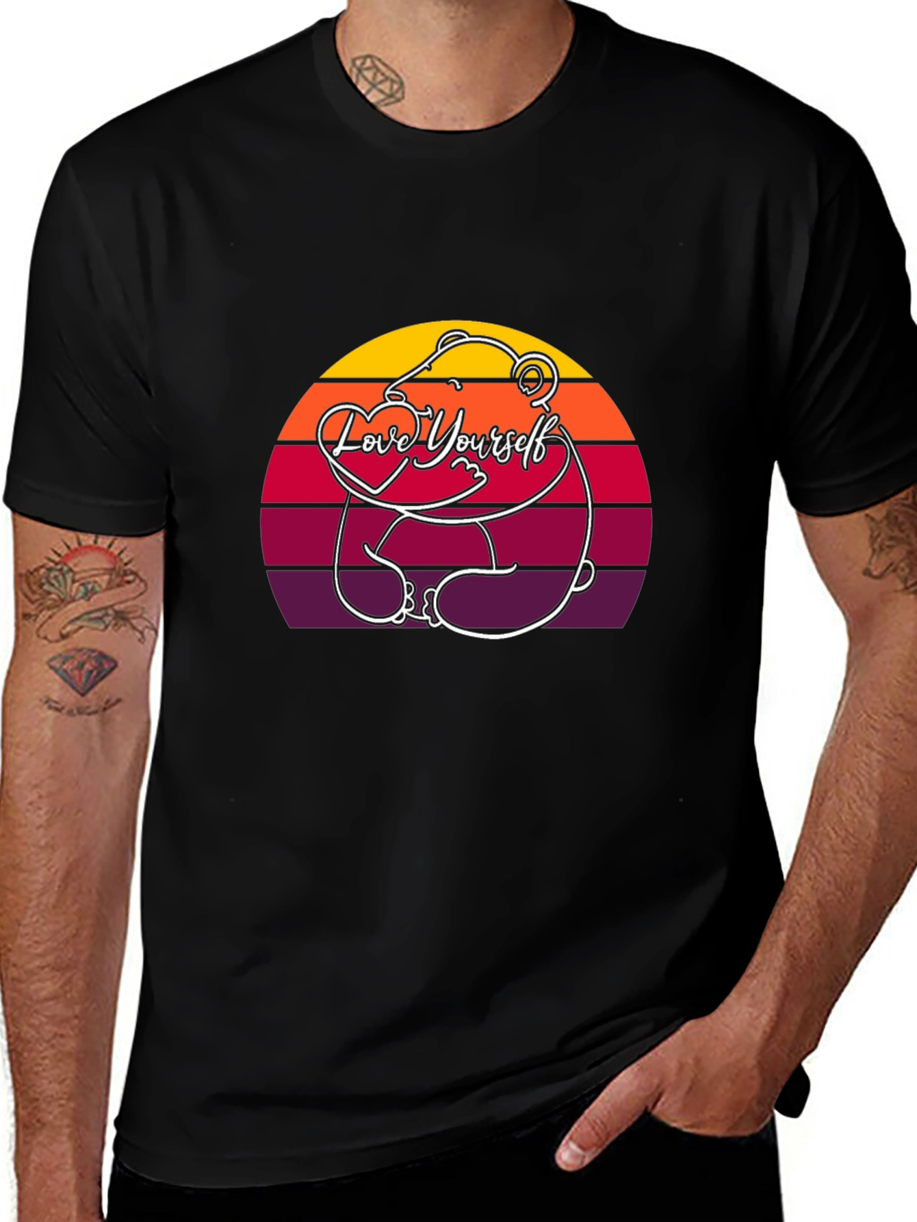 Variant 21 of Love Yourself Bear Sunset T-Shirt - Black