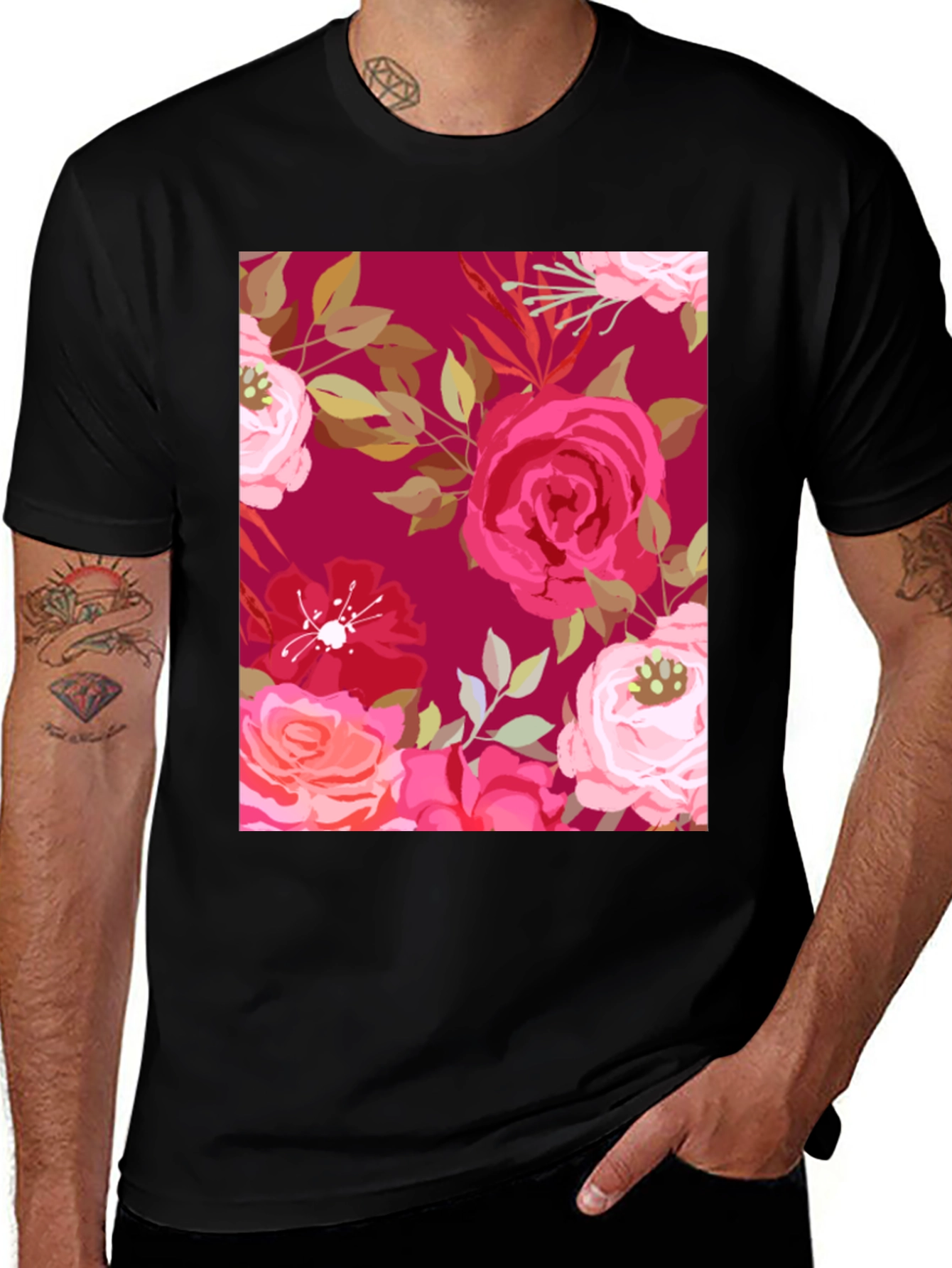Variant 26 of Floral Print T-Shirt - Black