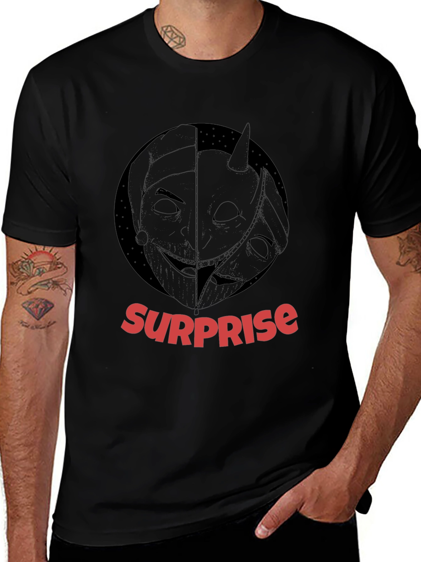Variant 9 of Surprise Graphic Print Black T-Shirt