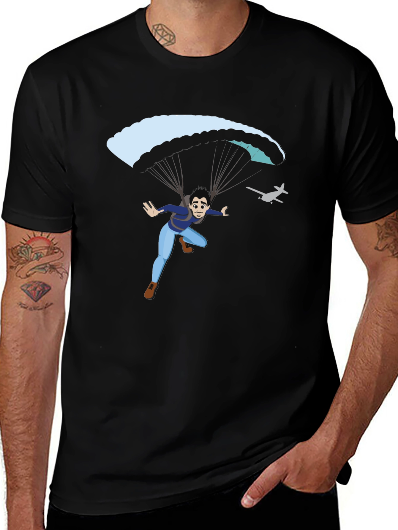 Parachute Jump Graphic Tee - Black Cotton T-Shirt