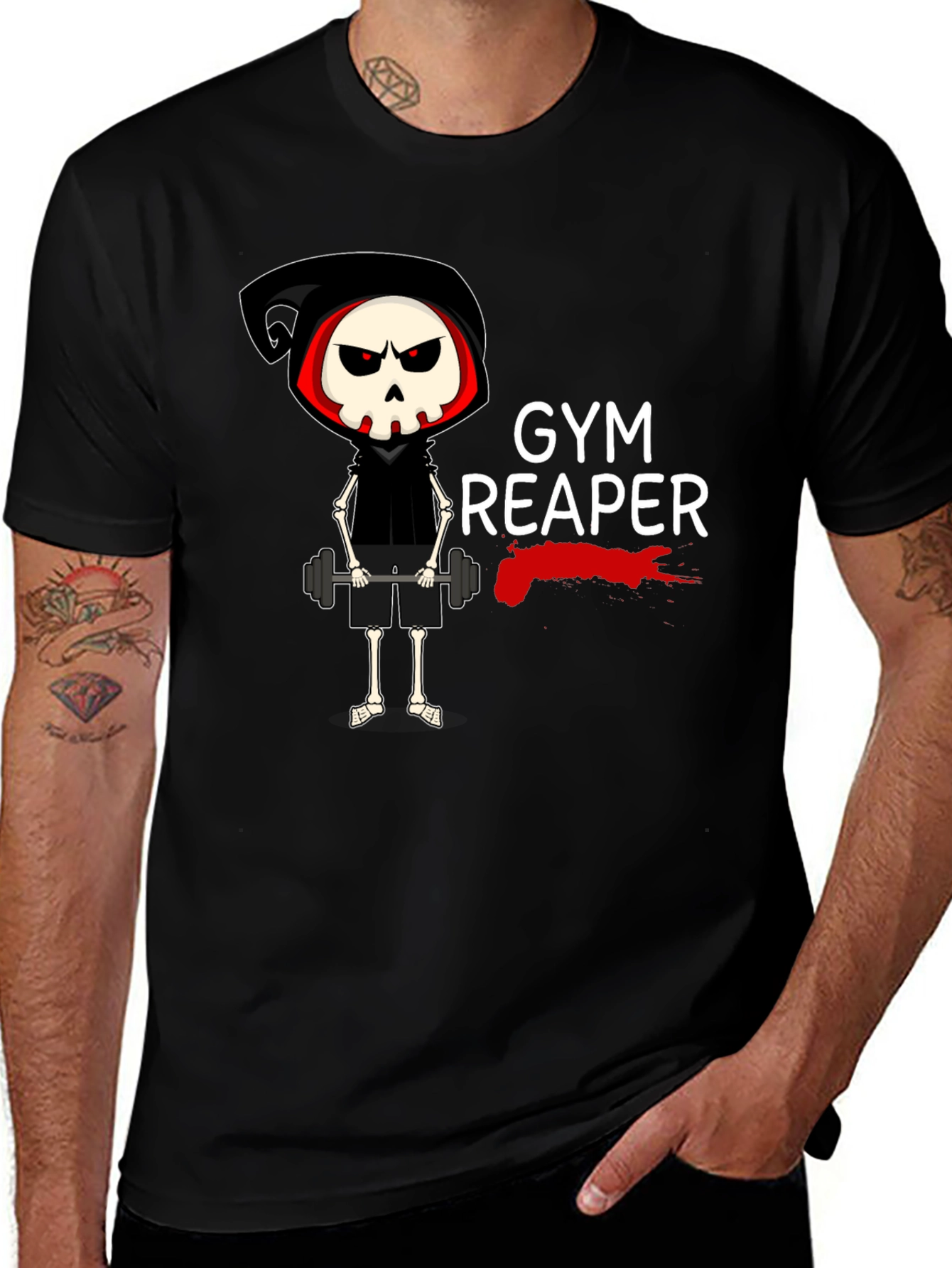 Variant 19 of Gym Reaper Skeleton Weightlifting T-Shirt
