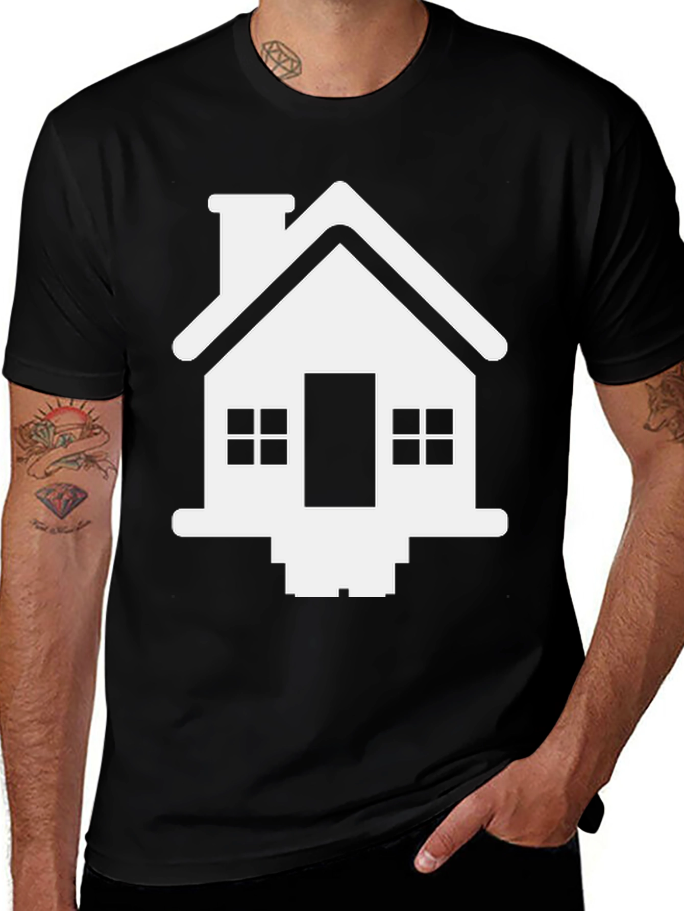 House Graphic T-Shirt - Black Cotton Tee