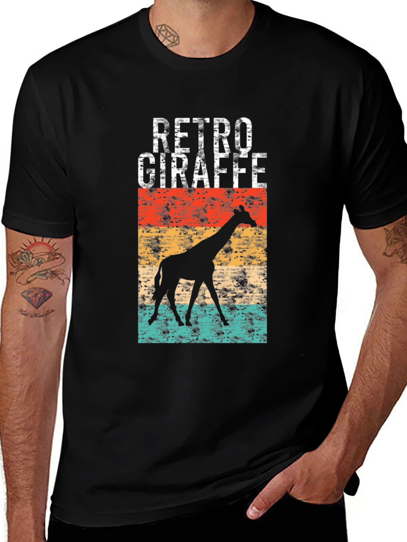 Variant 10 of Retro Giraffe Graphic Tee - Cool Black T-Shirt