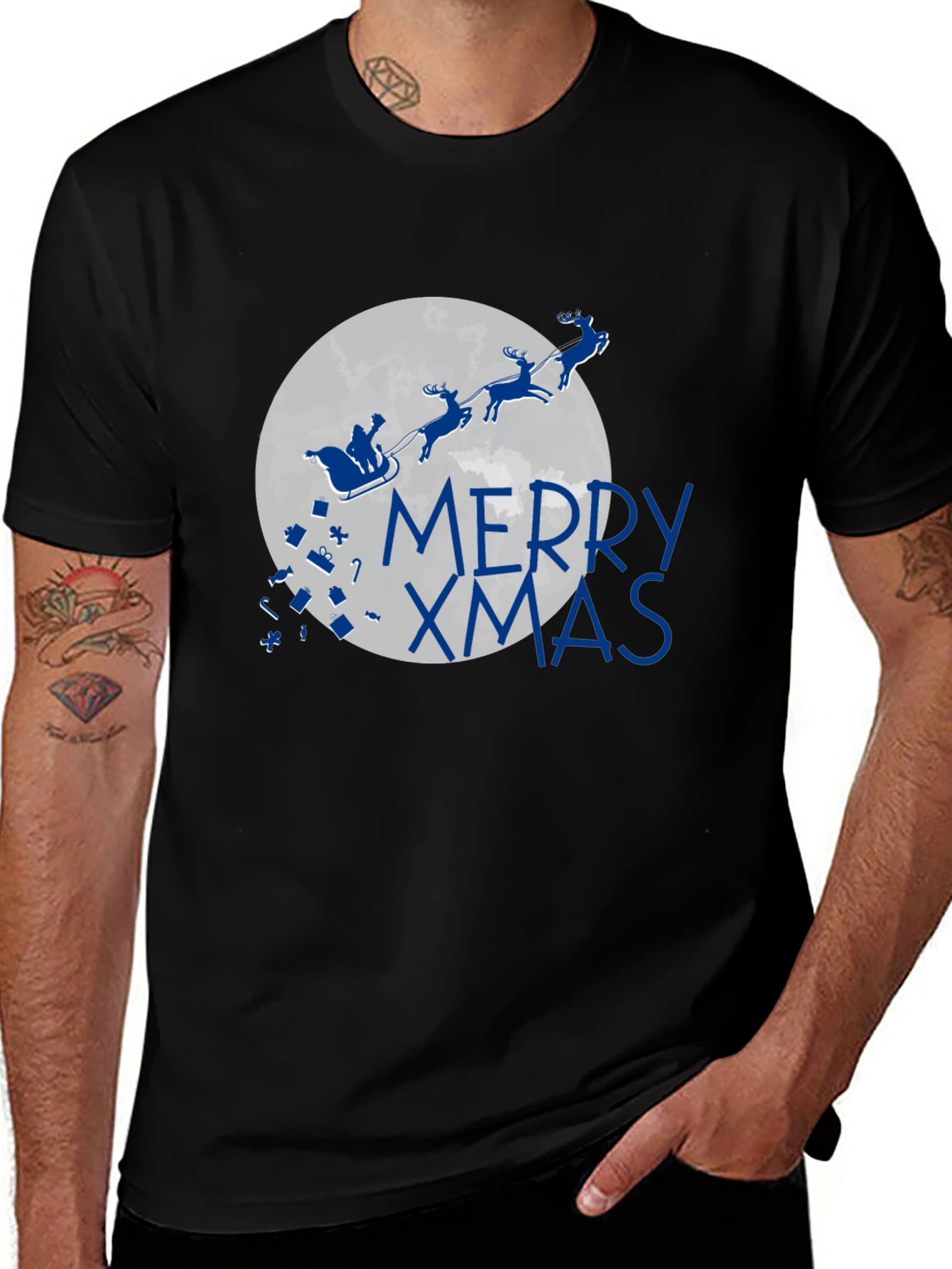Merry Xmas T-Shirt - Santa Sleigh Christmas Holiday Tee