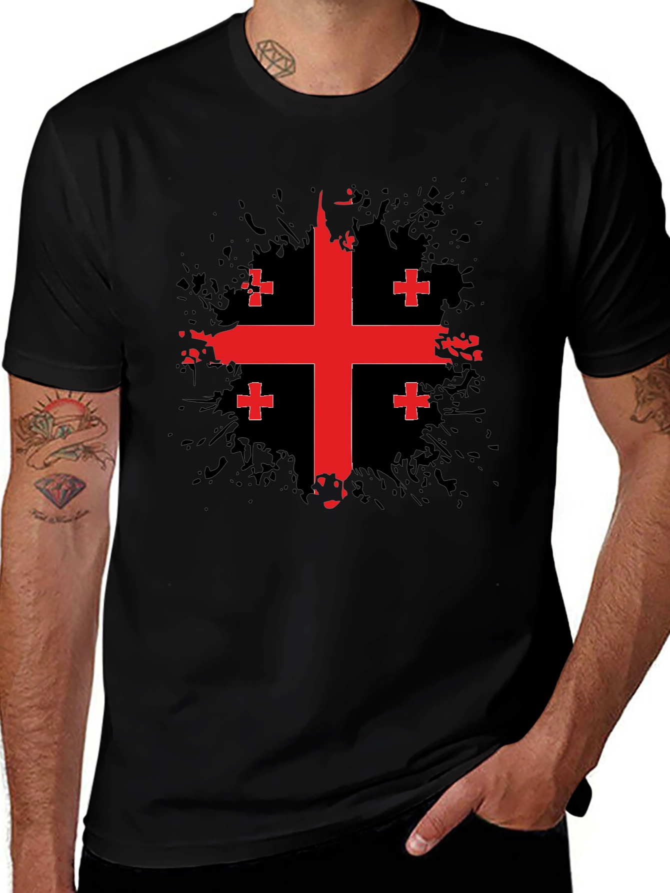 Georgian Flag T-Shirt - Grunge Red Cross Design