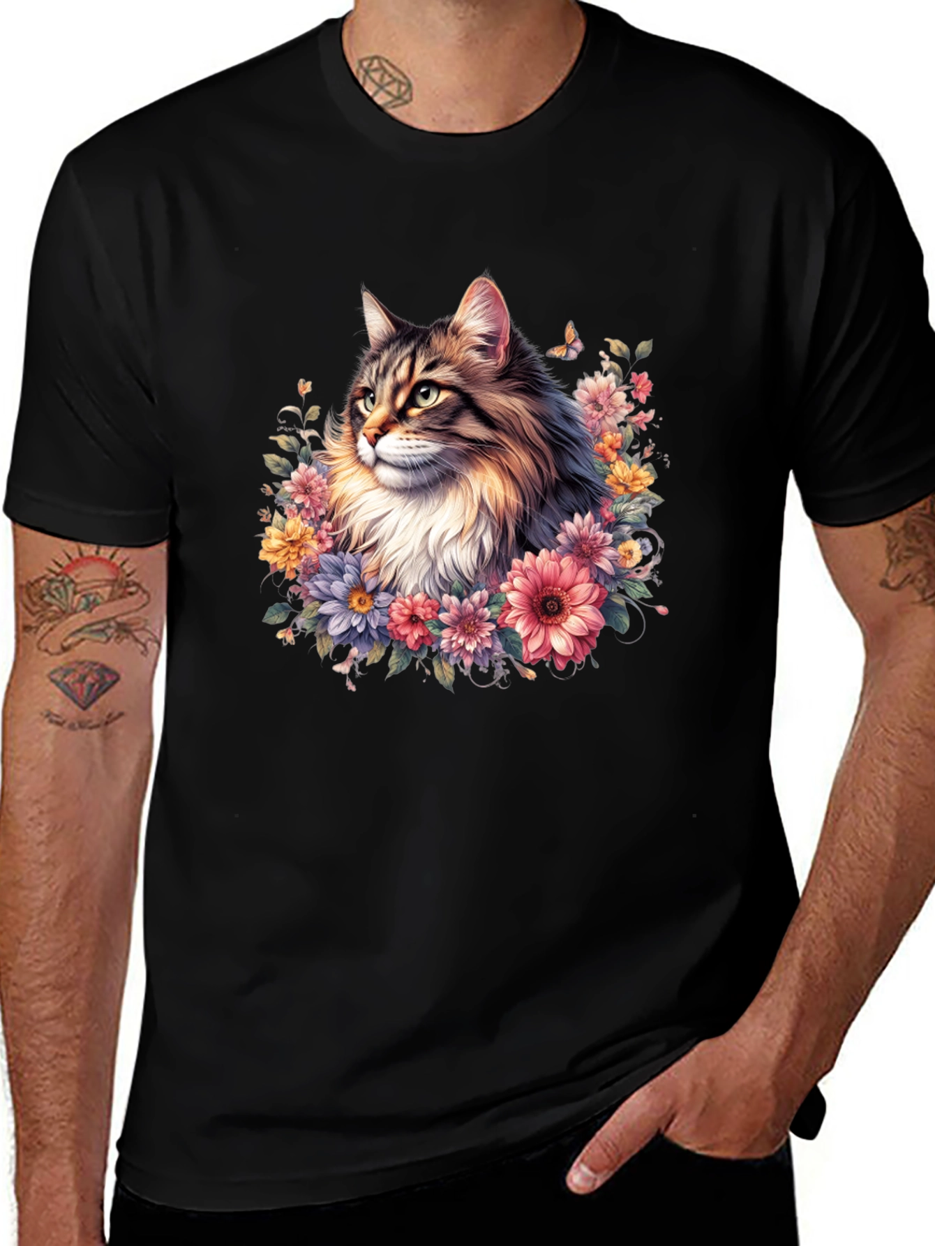 Variant 2 of Floral Cat Graphic T-Shirt - Premium Unisex Tee