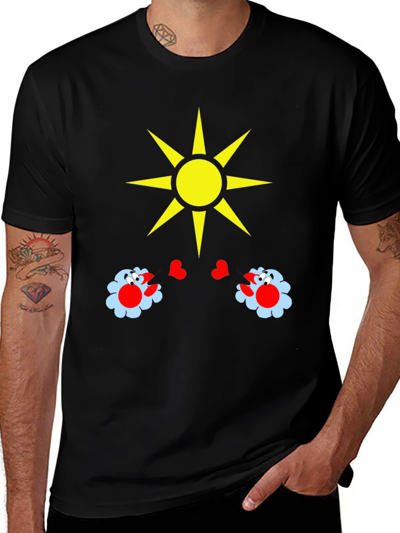 Variant 6 of Novelty Graphic T-Shirt with Sun and Flower Design