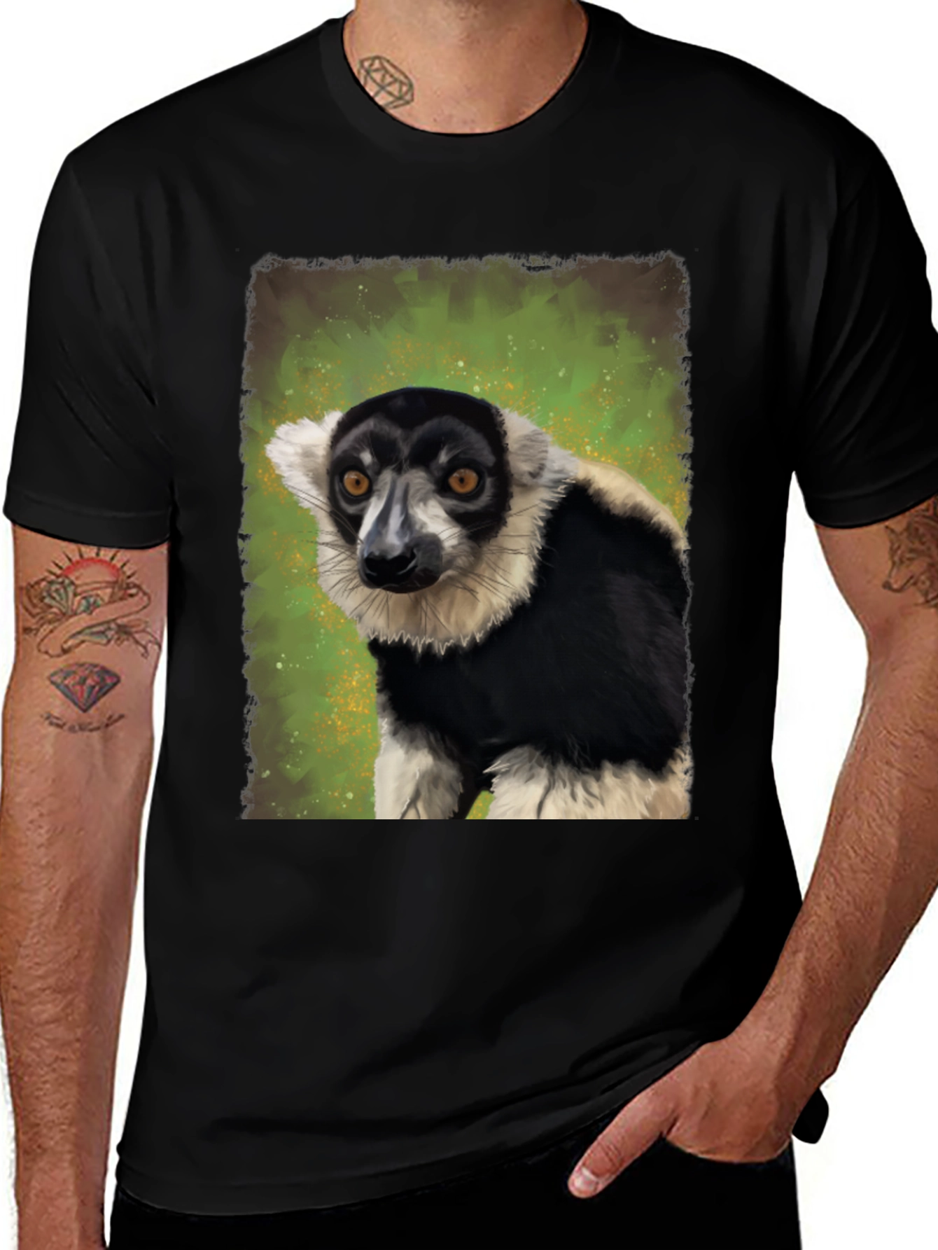 Variant 16 of Black T-Shirt with Lemur Graphic