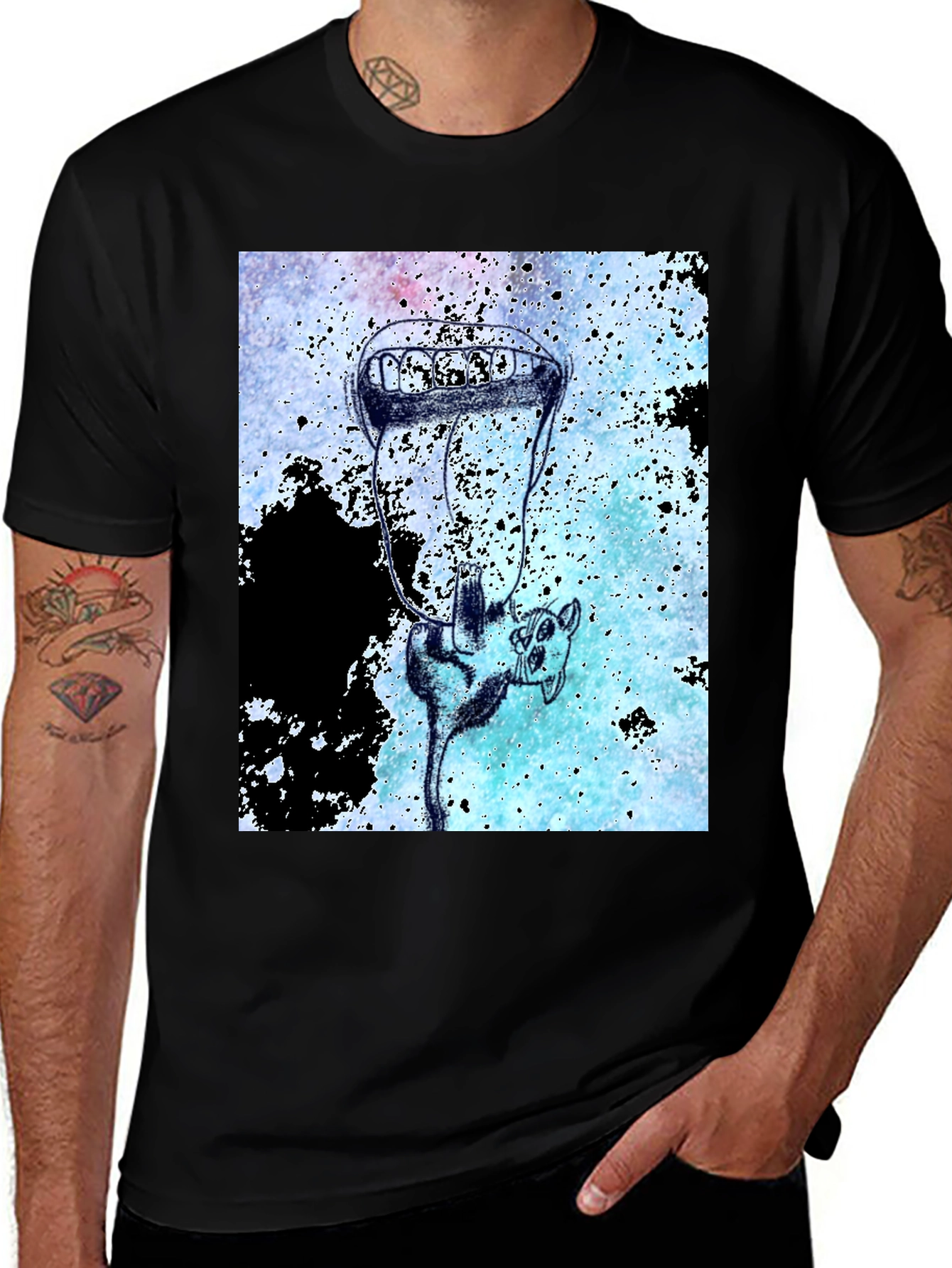 Variant 4 of Unique Graphic Tee: Upside Down Squirrel Art