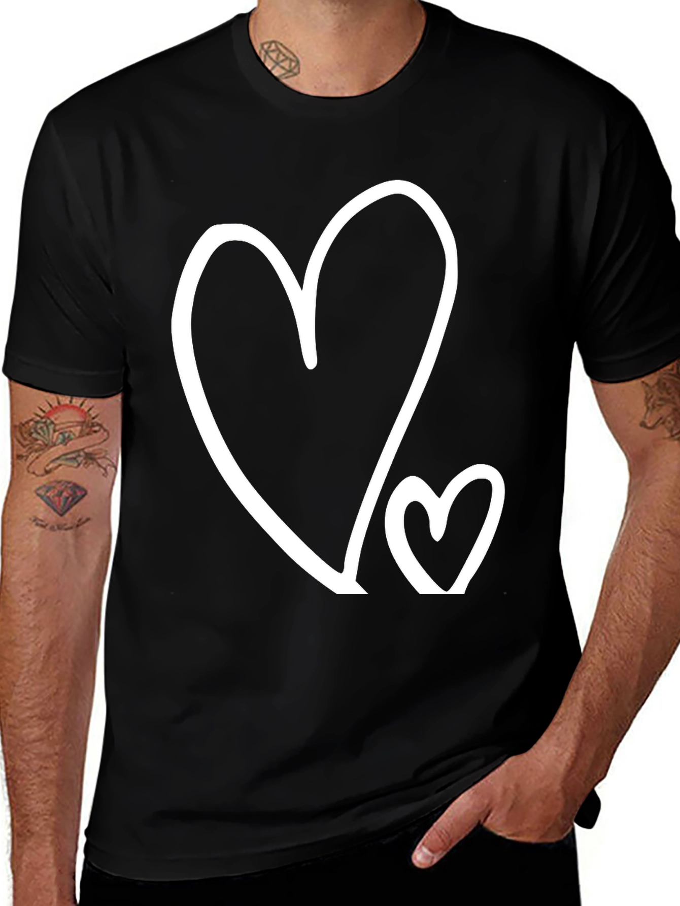 Variant 19 of Heart Graphic T-Shirt - Black Crew Neck