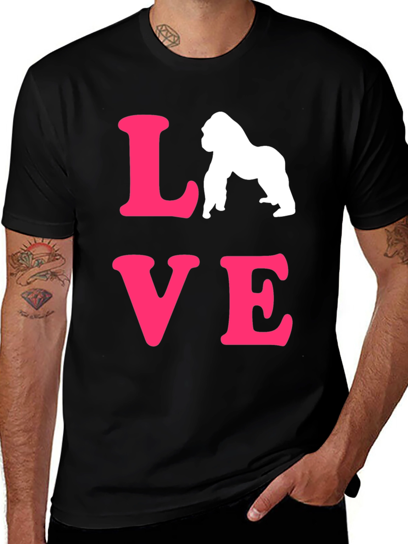 Variant 30 of Love Gorillas T-Shirt - Black Tee with Pink Design