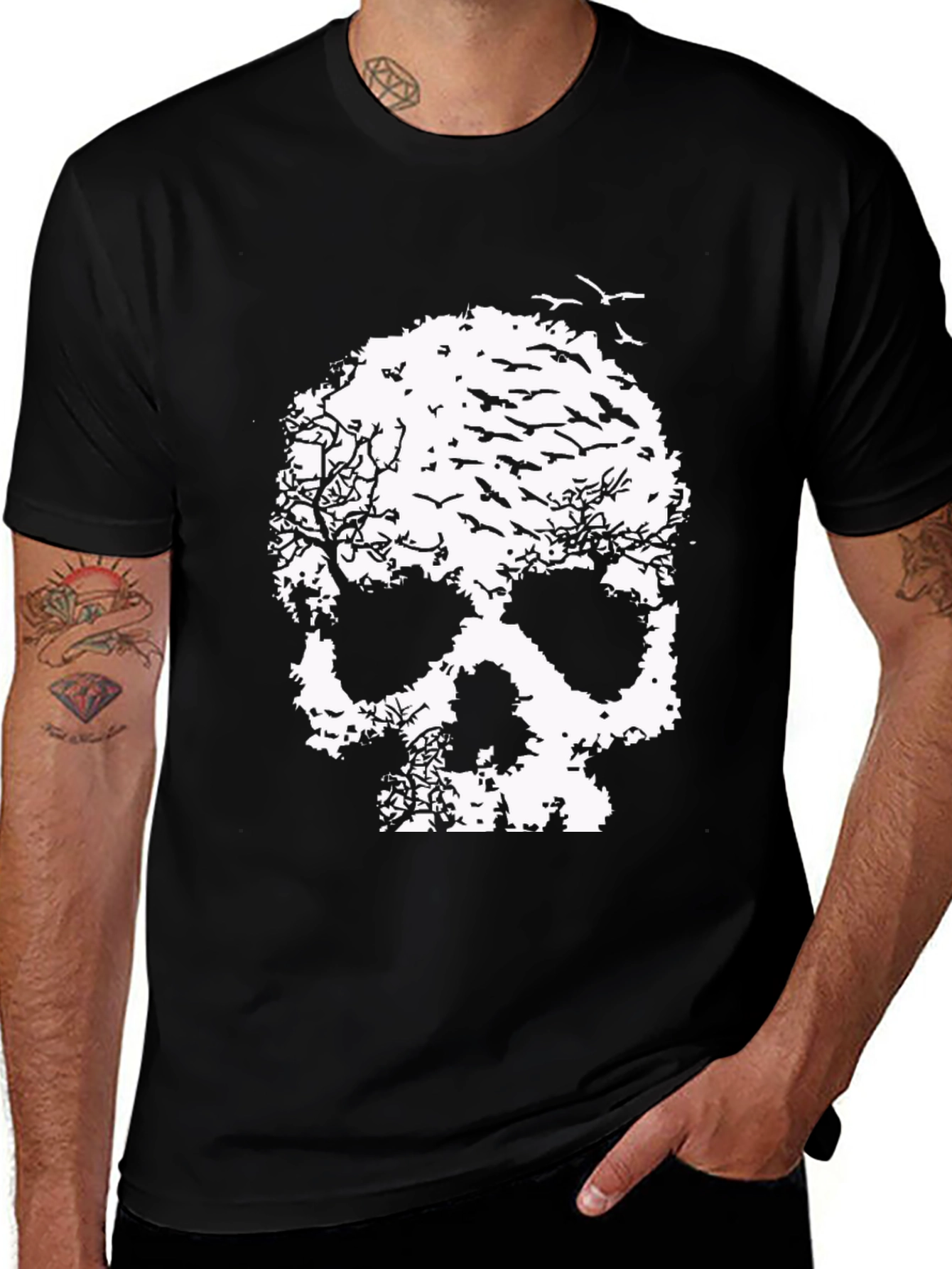 Variant 15 of Skull Tree Bird Graphic Print T-Shirt