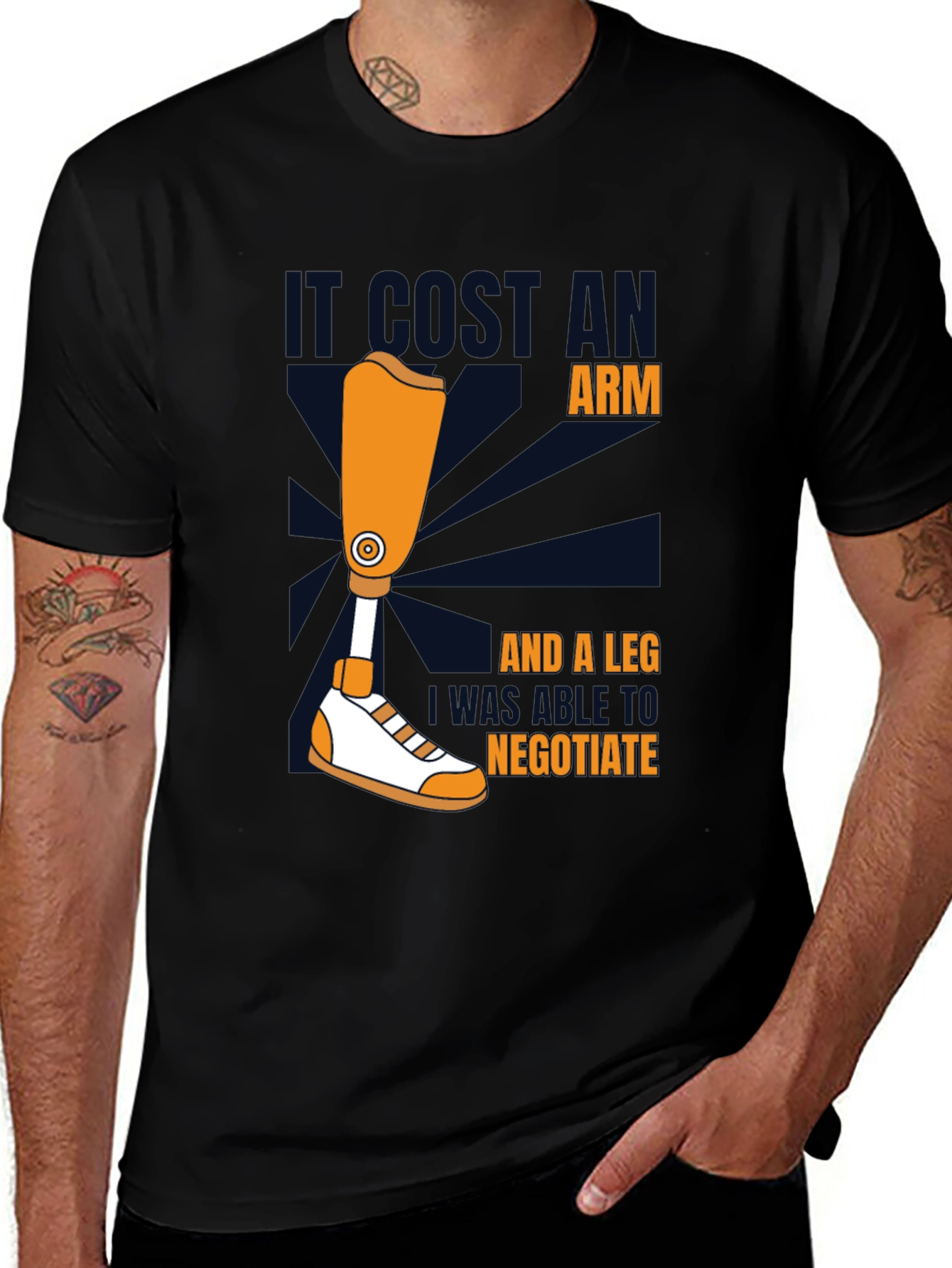 Variant 19 of Humorous Amputee T-Shirt: Cost an Arm and a Leg