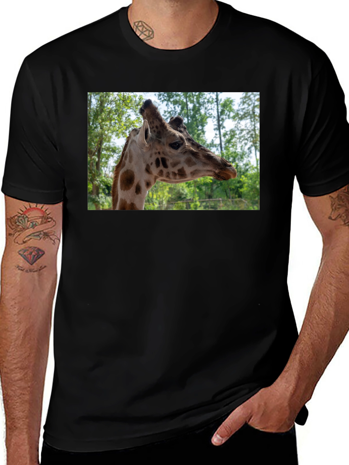 Variant 26 of Giraffe Graphic Black T-Shirt, Animal Lover Tee