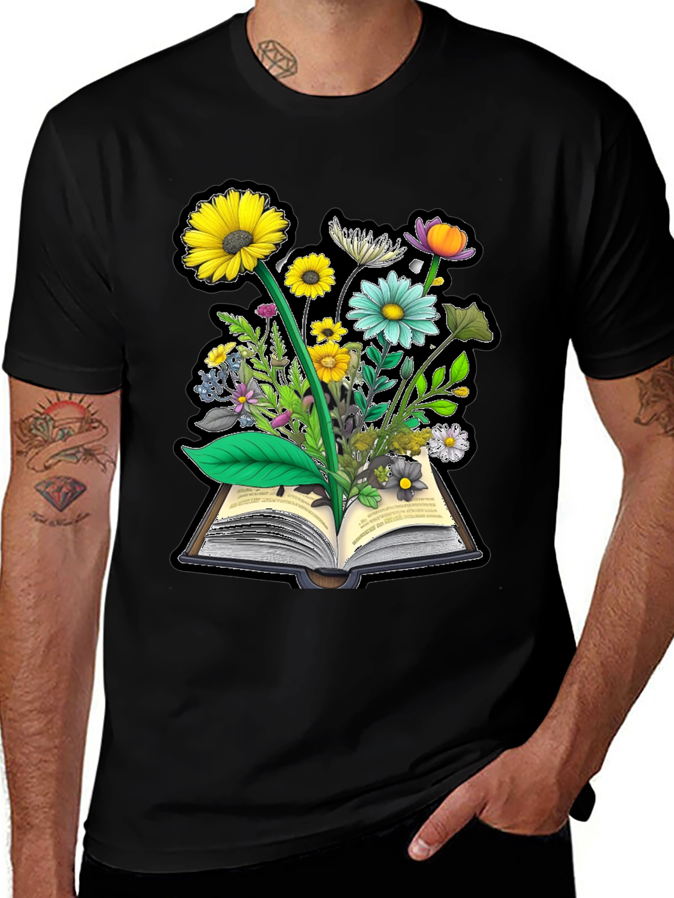 Variant 13 of Floral Book T-Shirt - Unique Literary Design