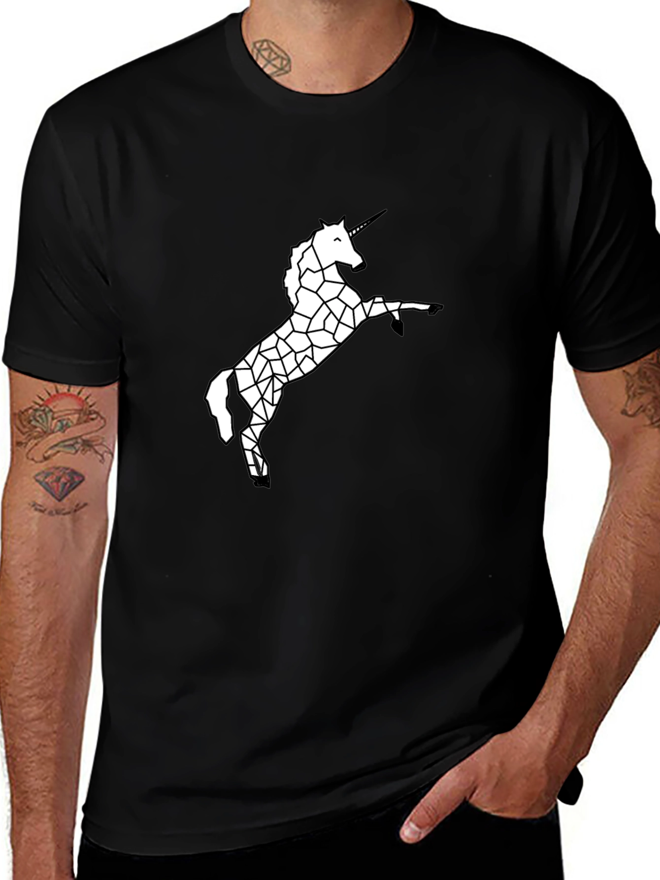 Variant 10 of Geometric Unicorn Graphic Black T-Shirt