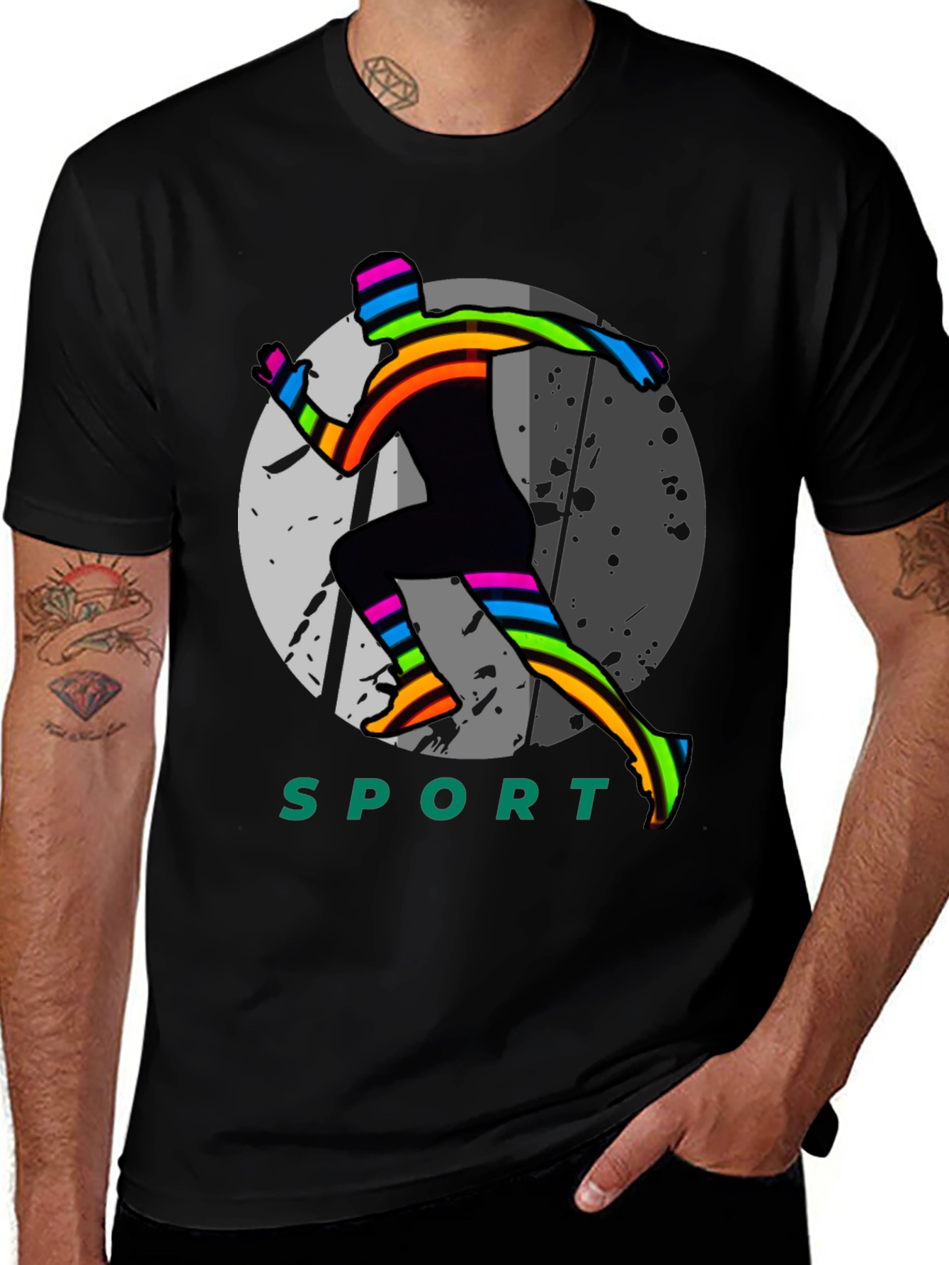 Variant 22 of Rainbow Runner Graphic Tee - Sporty Black T-Shirt