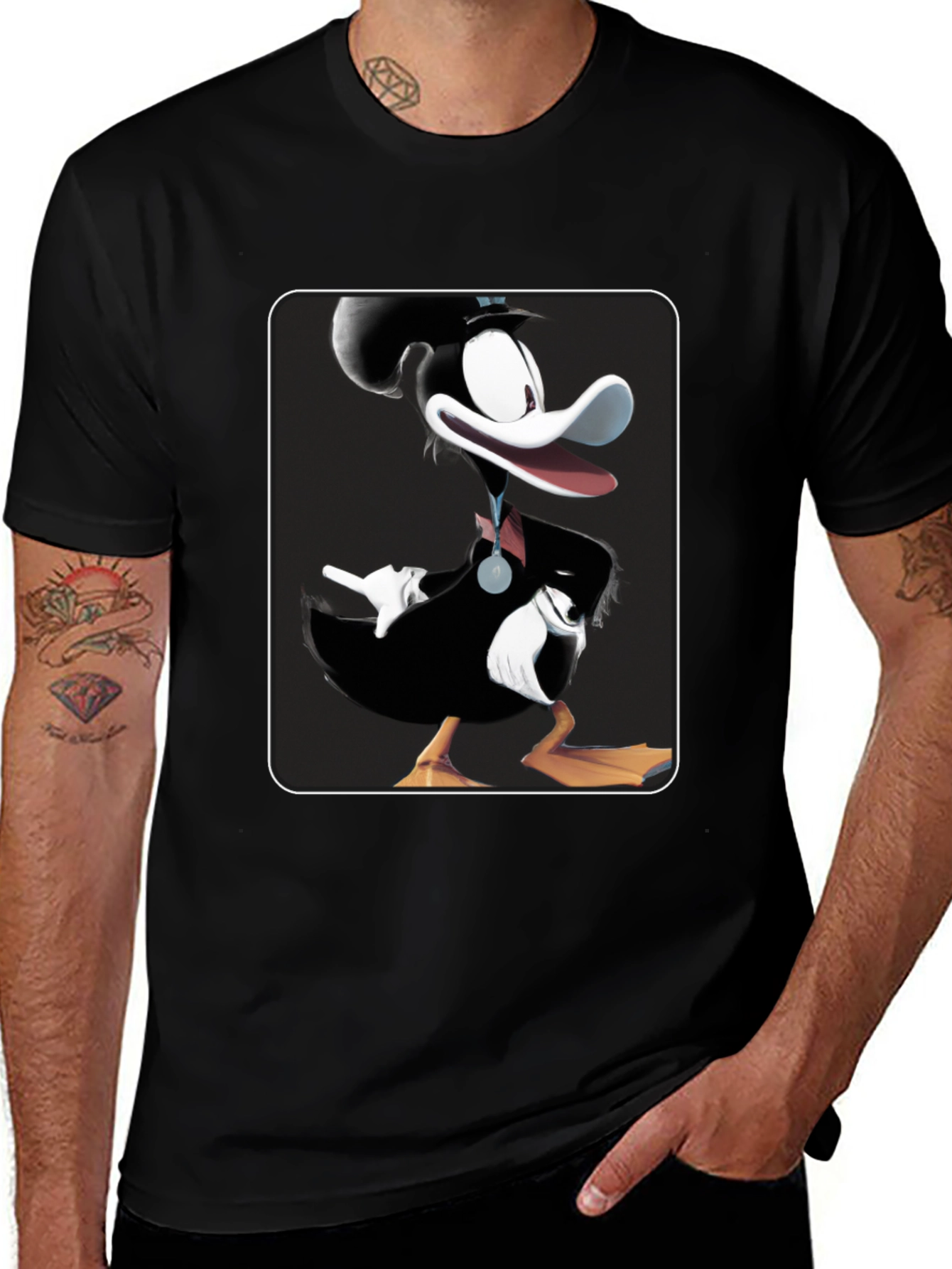 Variant 20 of Dapper Duck Graphic Tee - Black Cotton Blend