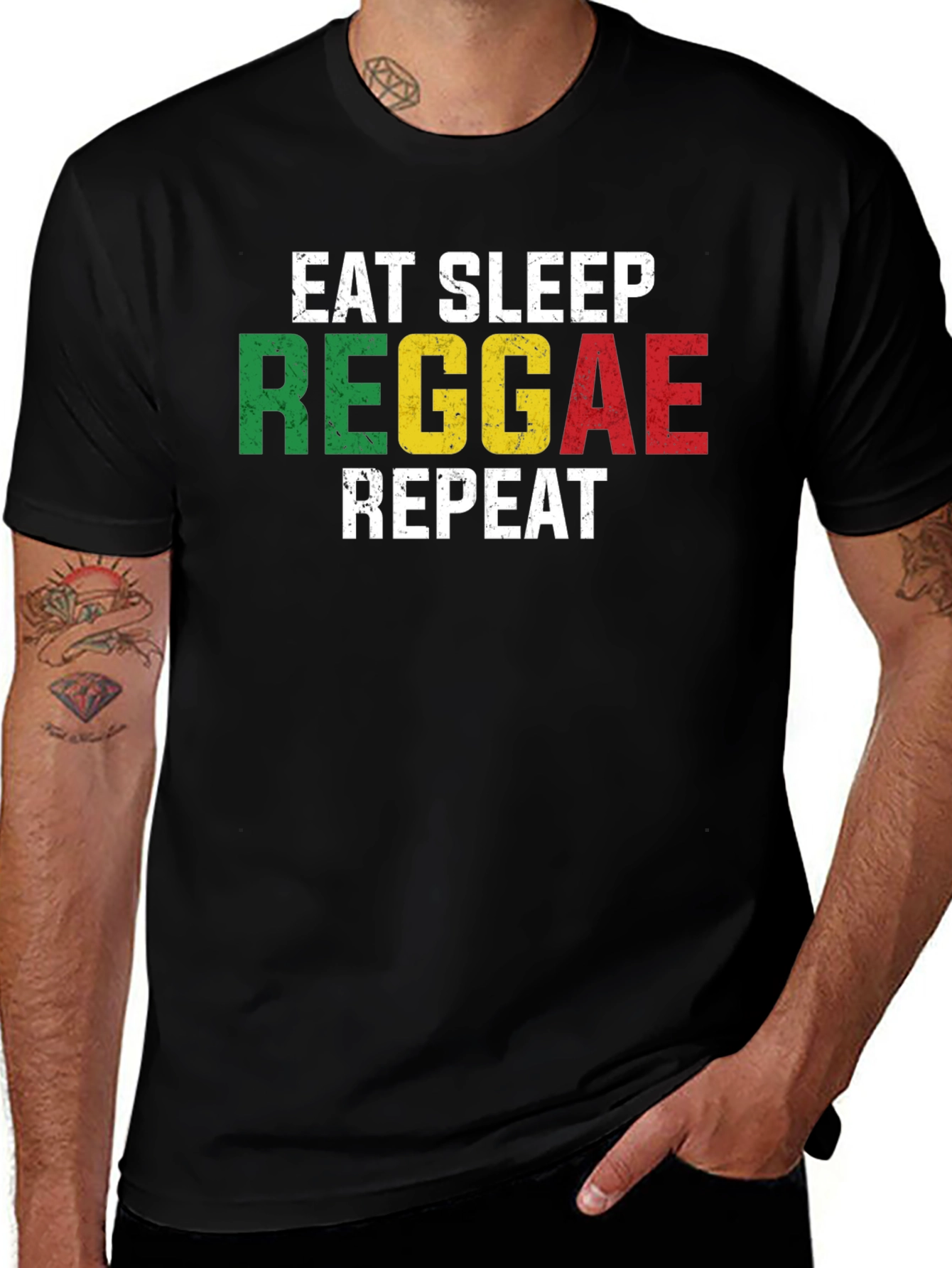 Variant 4 of Eat Sleep Reggae Repeat T-Shirt - Rasta Colors