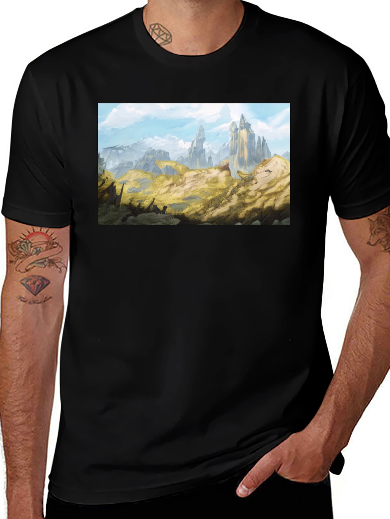 Variant 30 of Fantasy Landscape Graphic Black T-Shirt