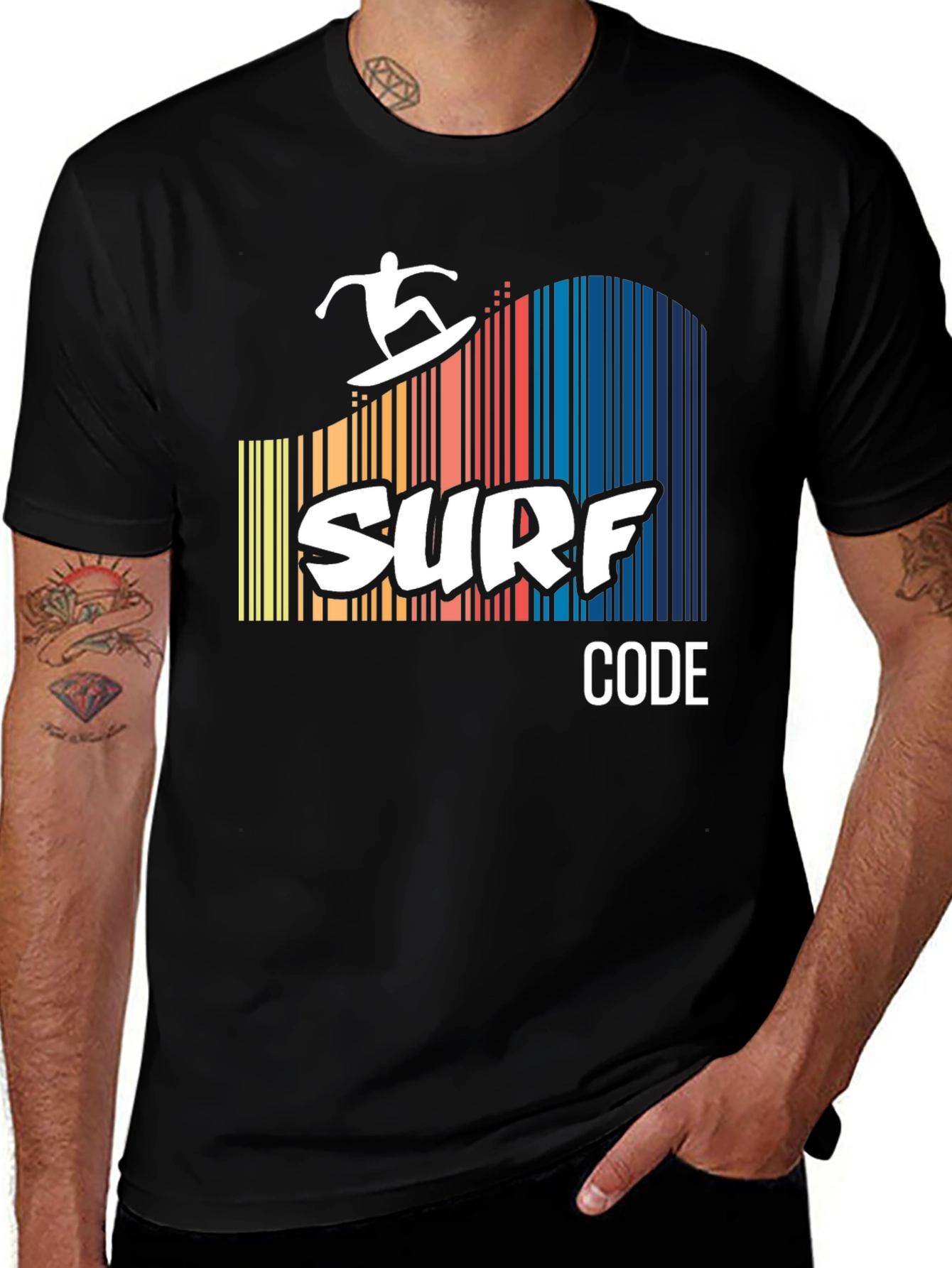 Black Surf Code Graphic Tee - Black Cotton T-Shirt main image