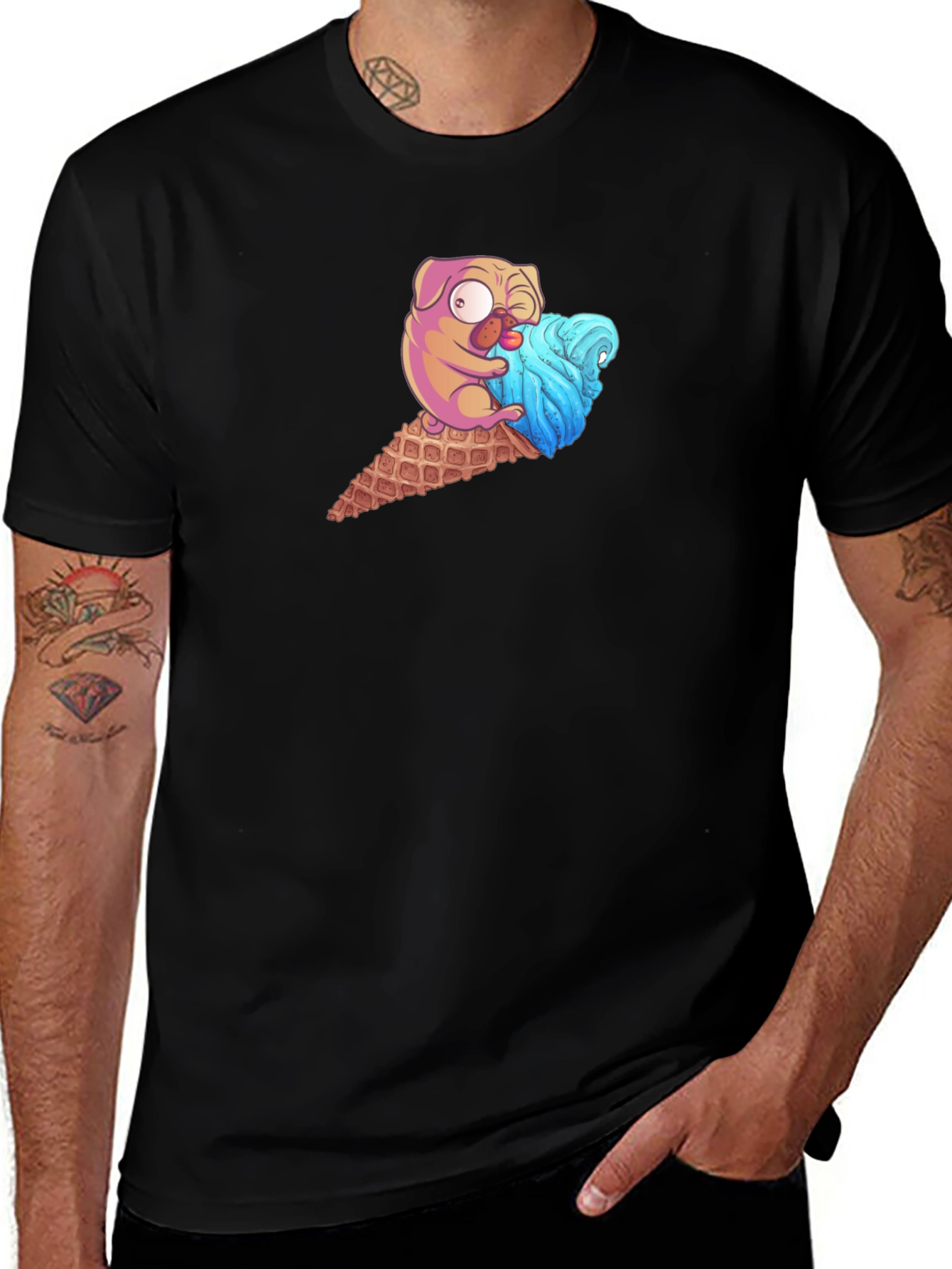 Variant 20 of Pug Ice Cream Cone Graphic Tee - Black T-Shirt